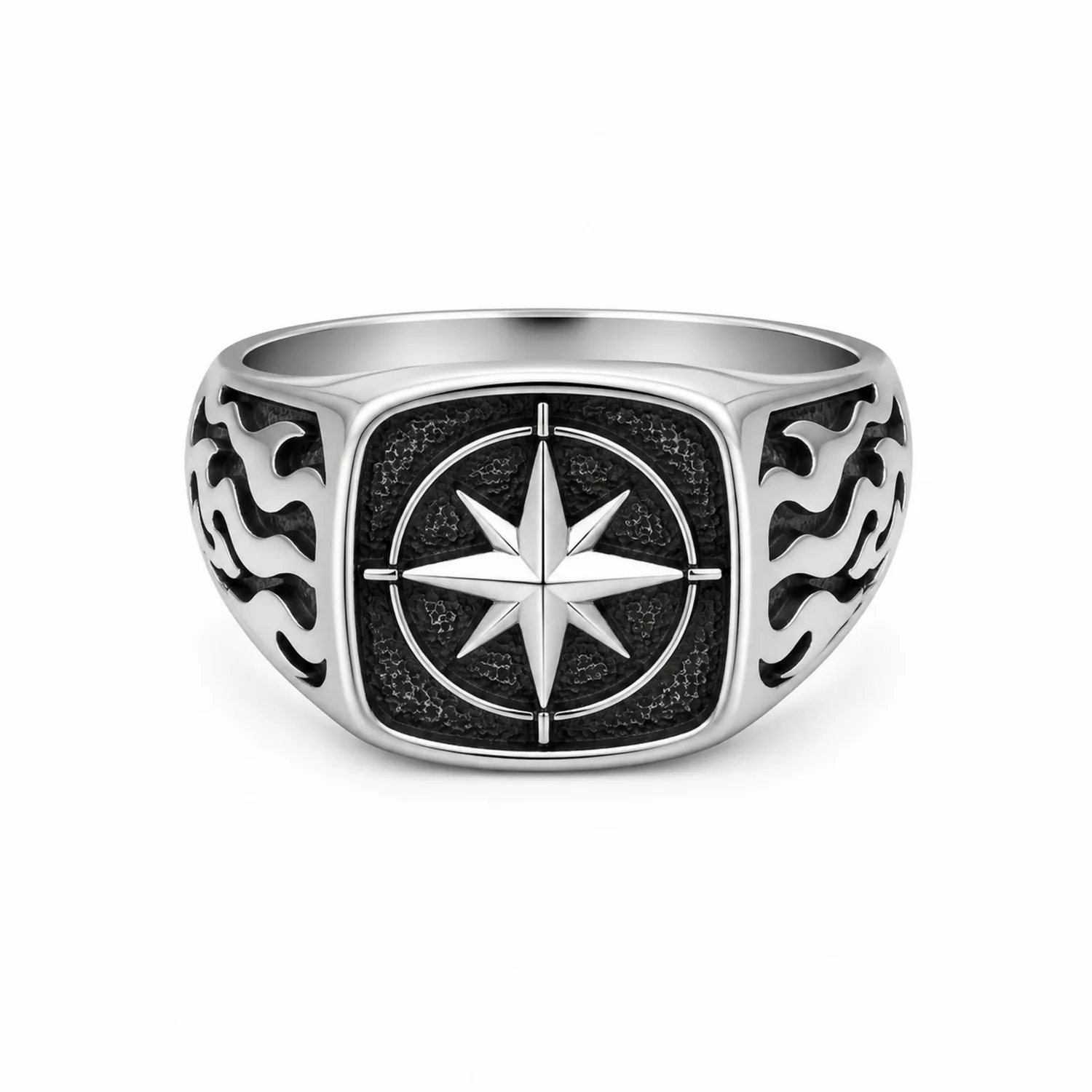 Bague Chevalière Étoile Nordique Argent et Noir