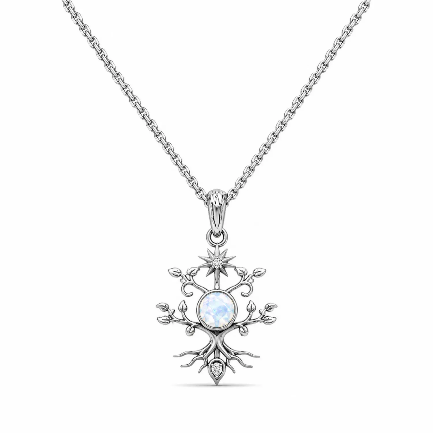 Collier en Argent avec Pendentif Arbre de Vie et Opale