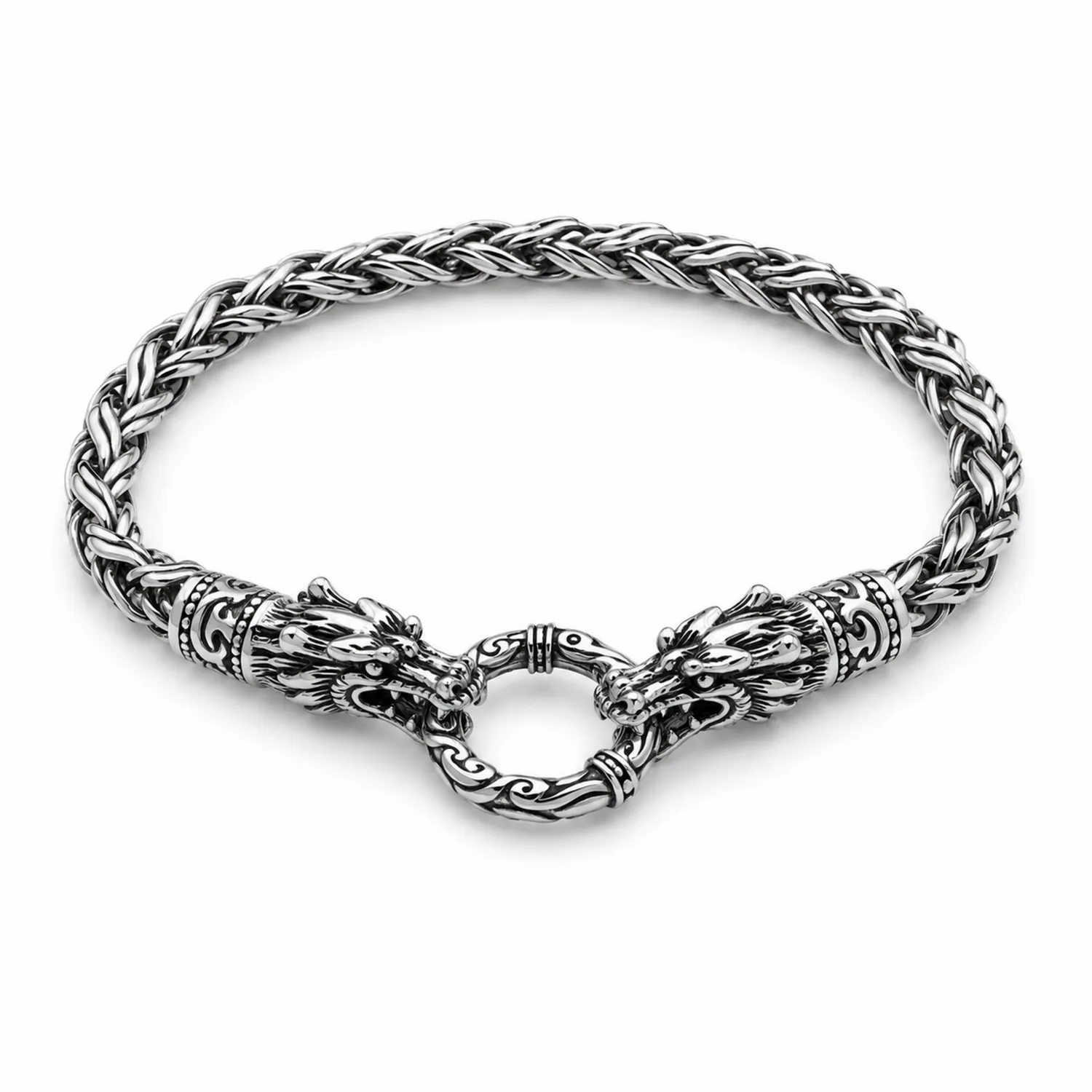 Bracelet Viking en argent avec tête de dragon