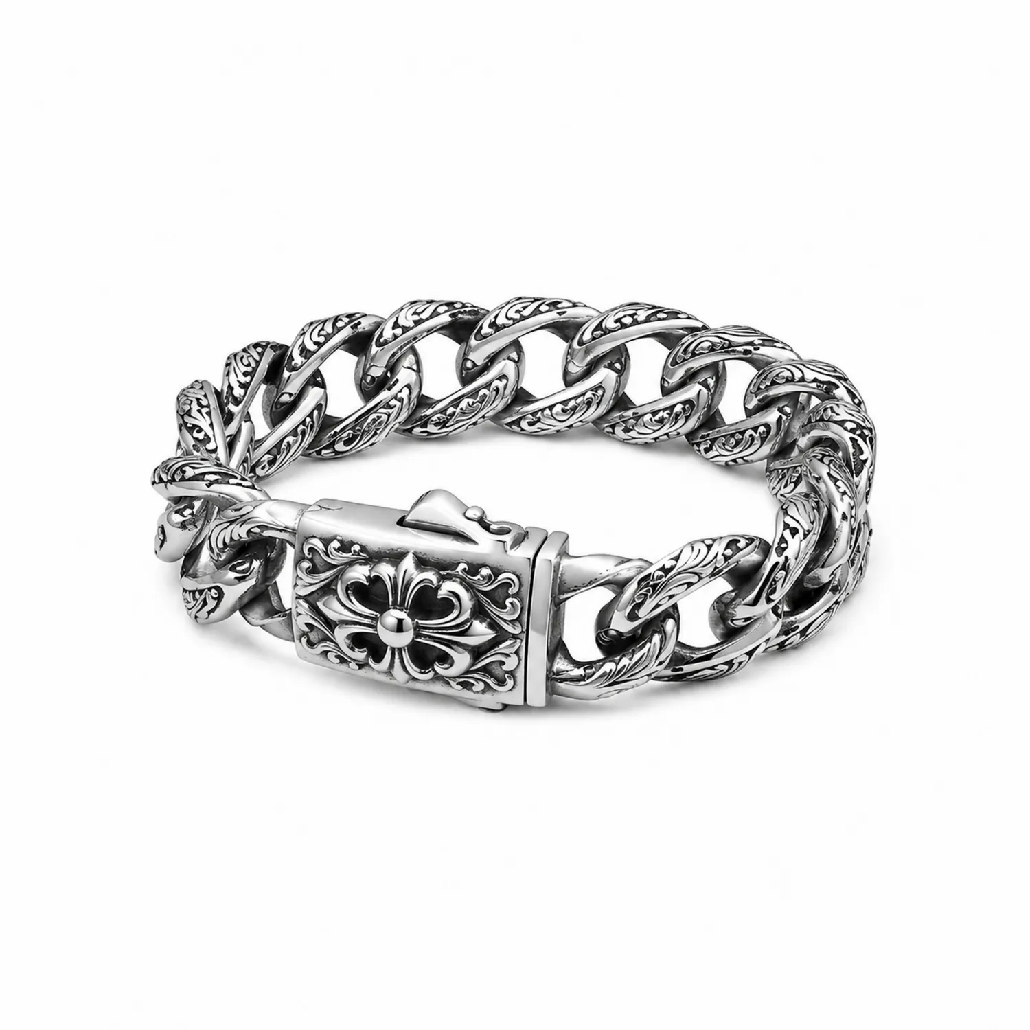 Bracelet en argent pour hommes avec fermeture sculptée