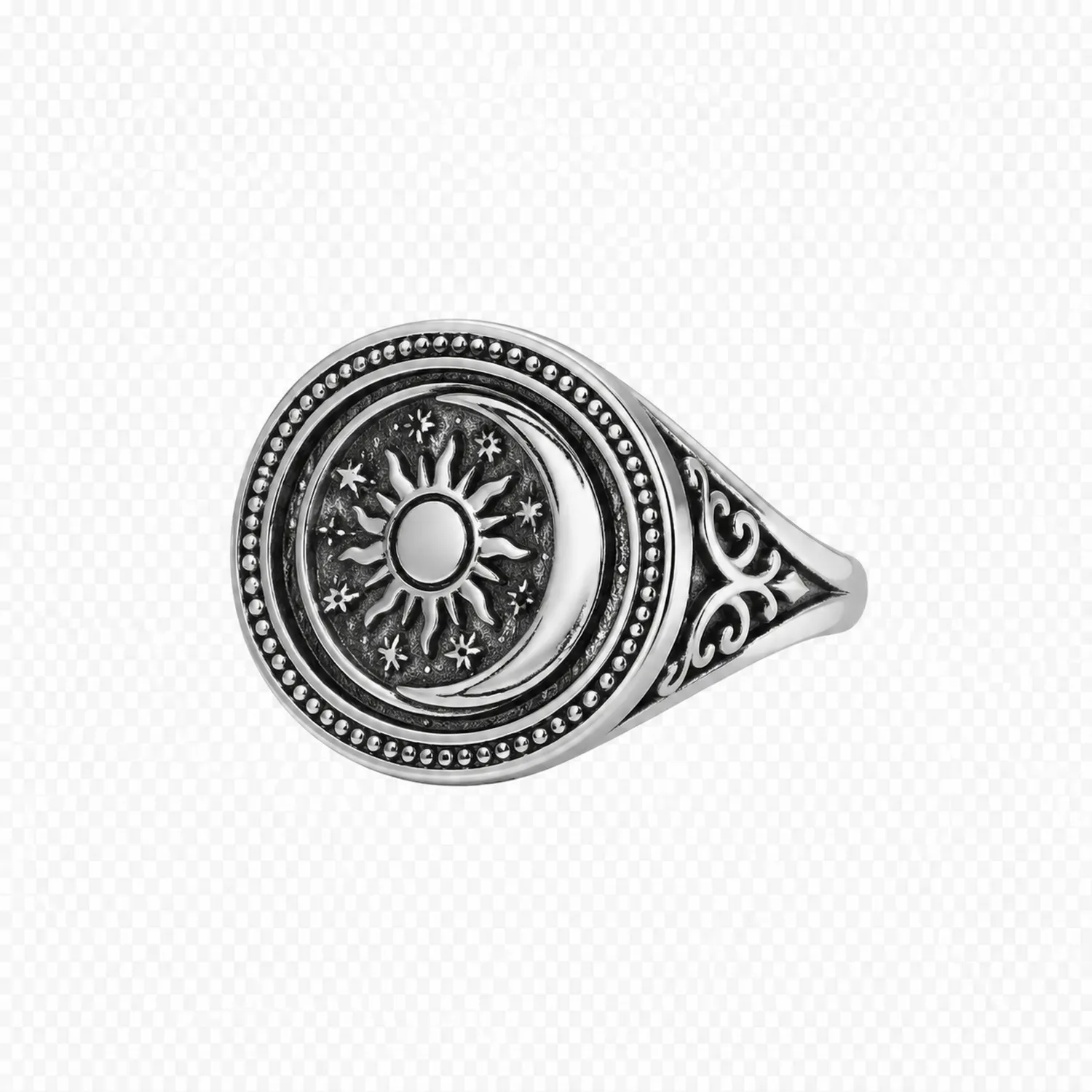 Bague Vintage Soleil et Lune en Argent