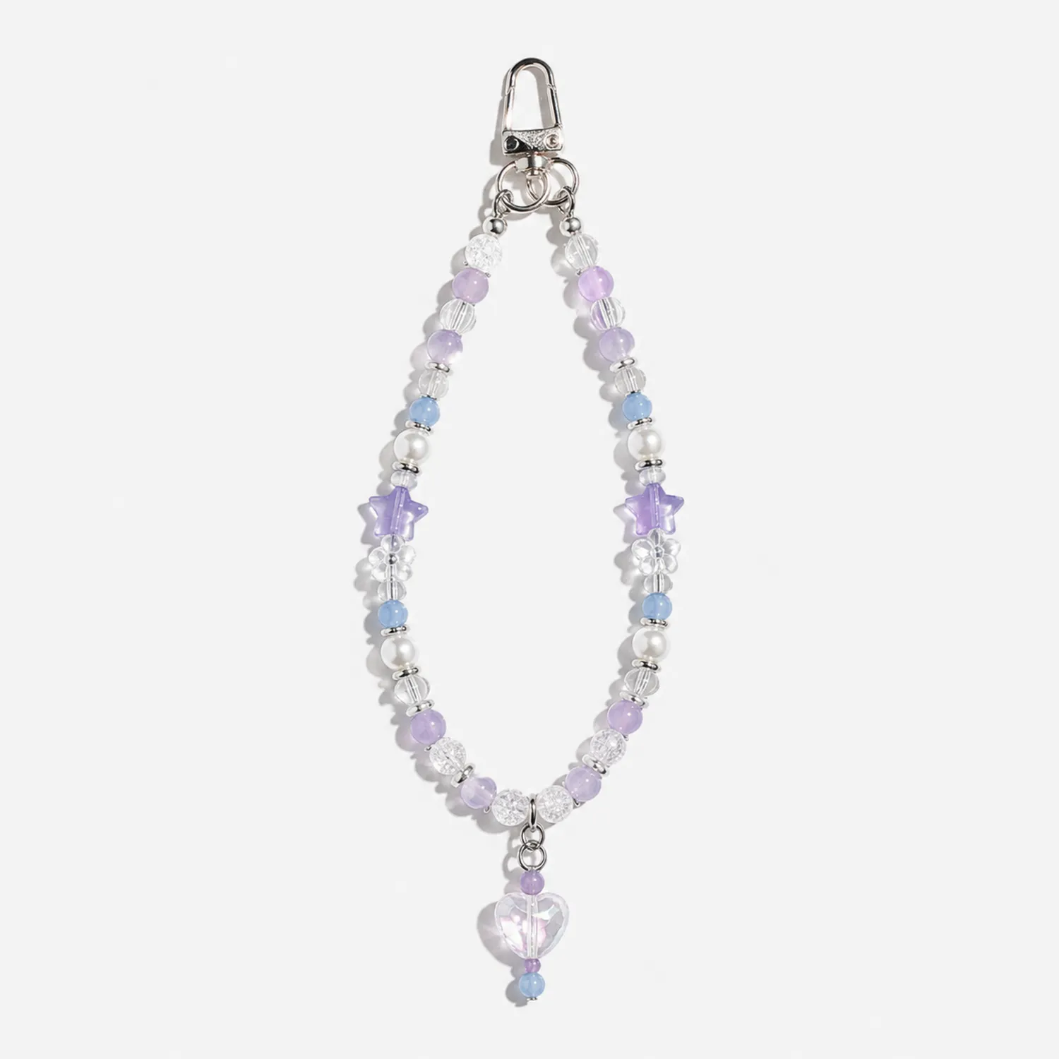 Porte-clés perles multicolores étoiles et cœur en violet et bleu