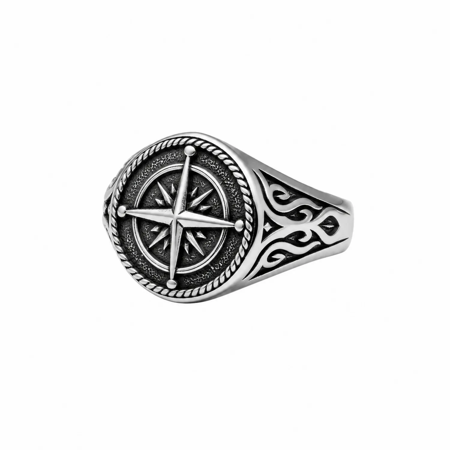 Bague Homme Boussole Vintage Argent