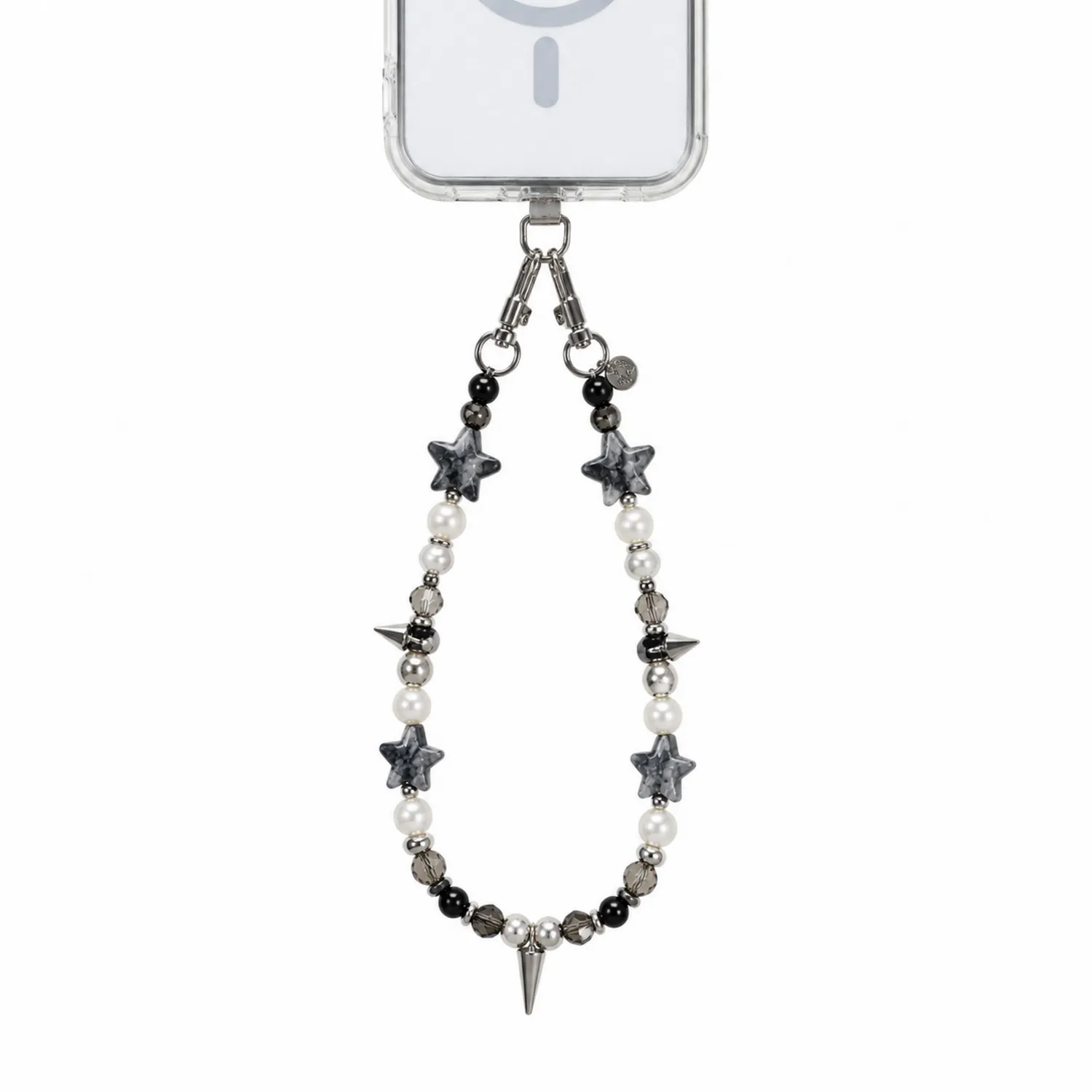 Cordon de Téléphone avec Étoiles et Perles Noires, Grises, Blanches