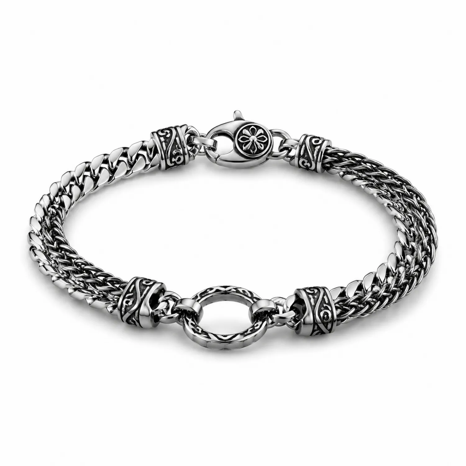 Bracelet chaîne tressée rétro argenté