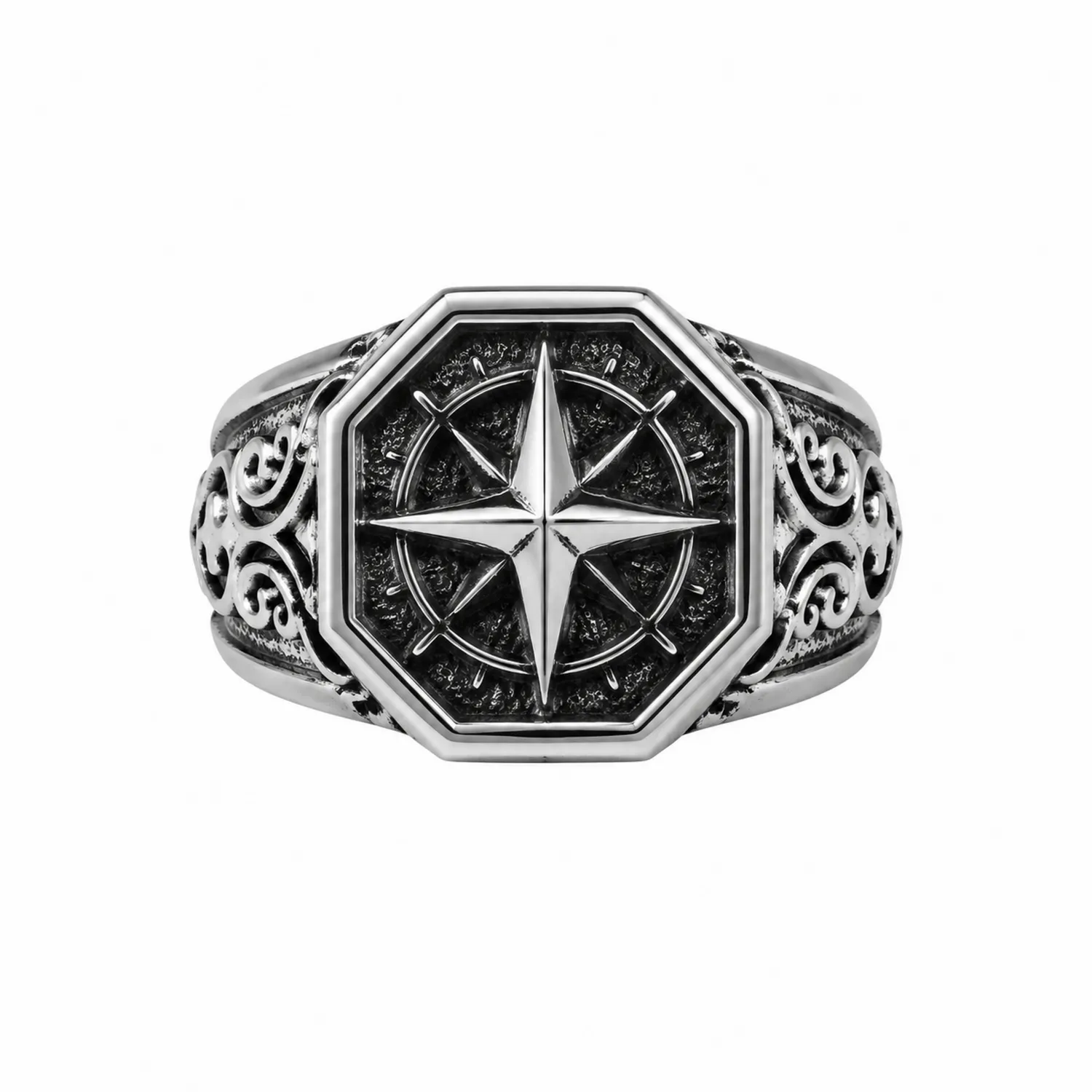 Bague Homme Octogonale Étoile Argentée