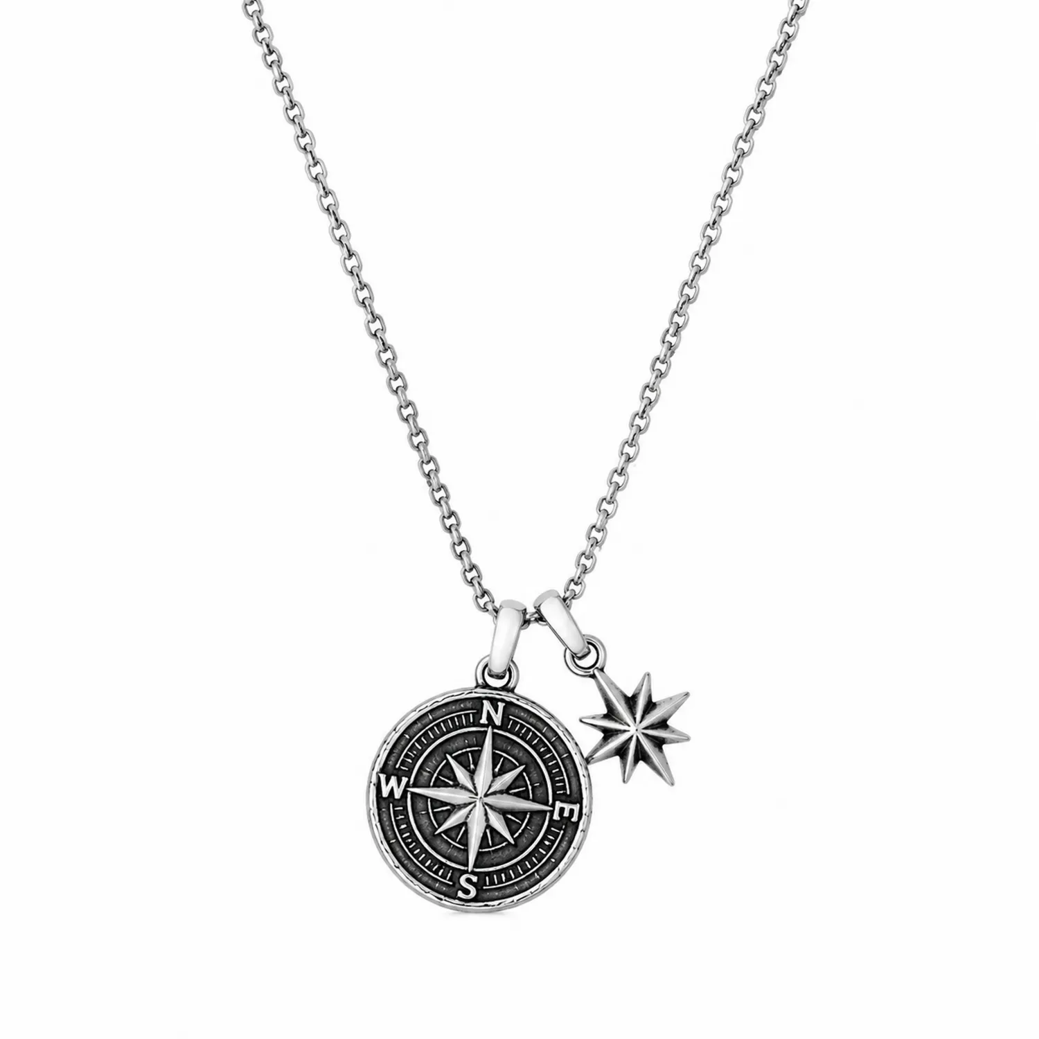 Collier pendentif boussole étoile argent
