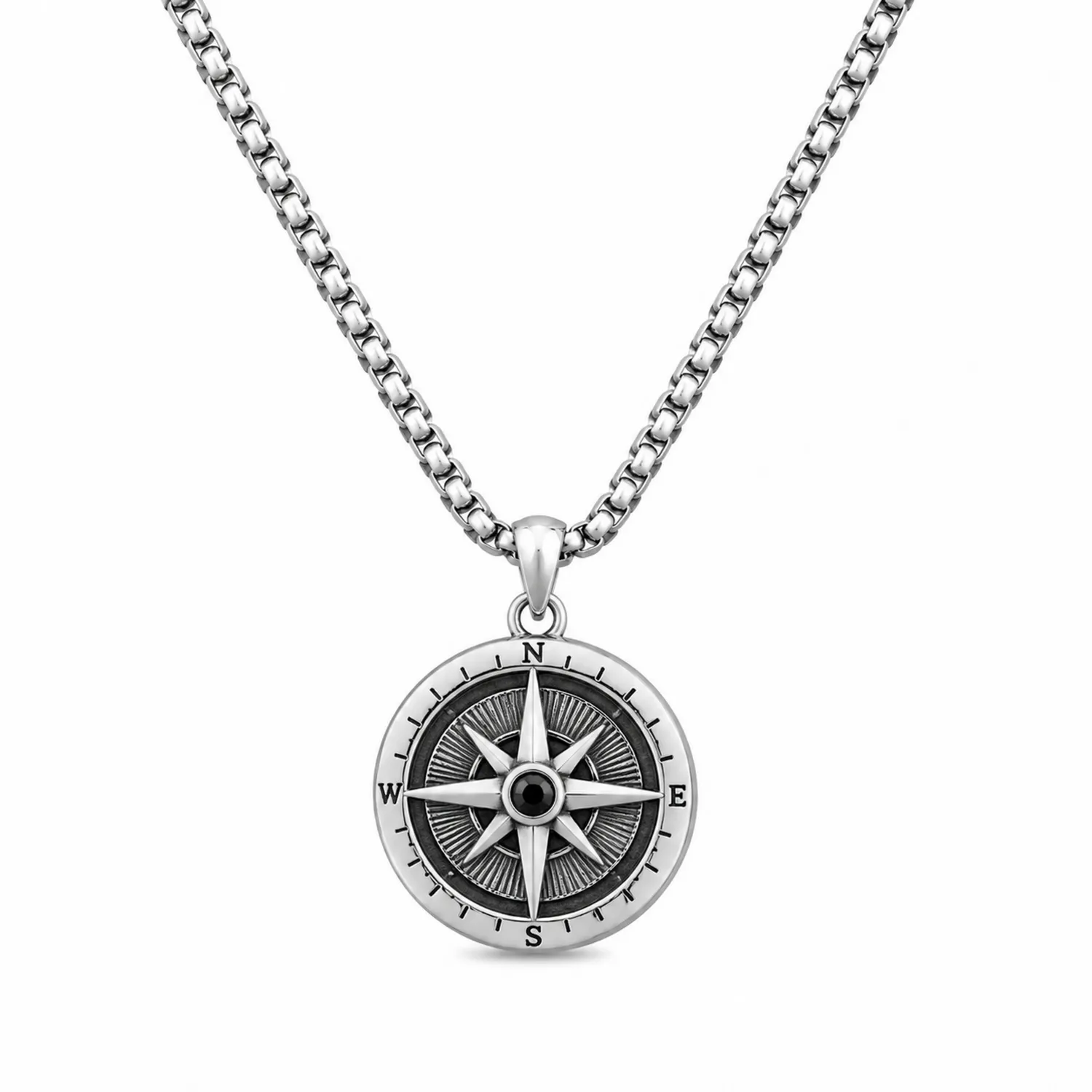 Collier Pendentif Boussole Style Nautique