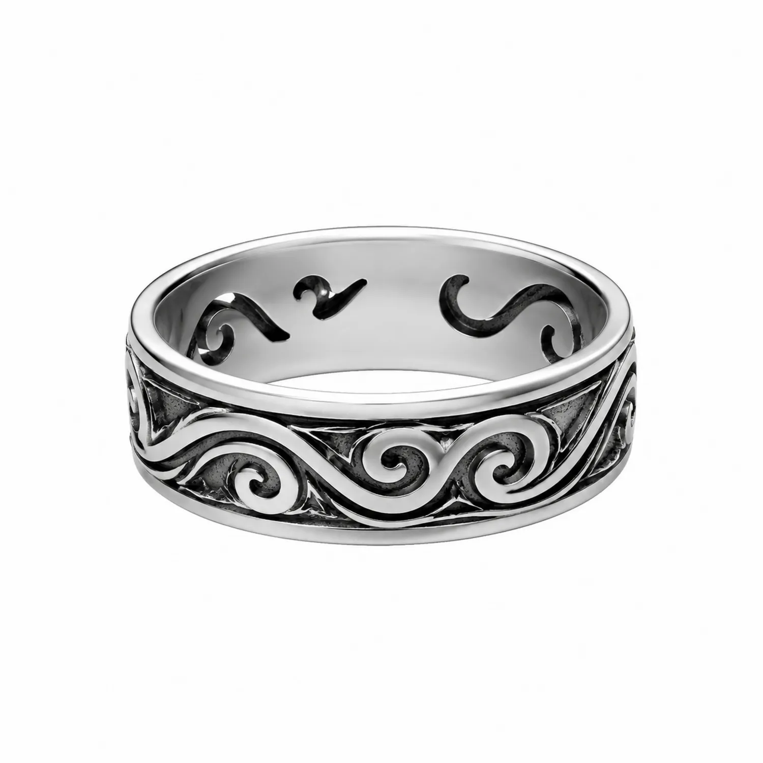 Bague argent motif tribal ondulé