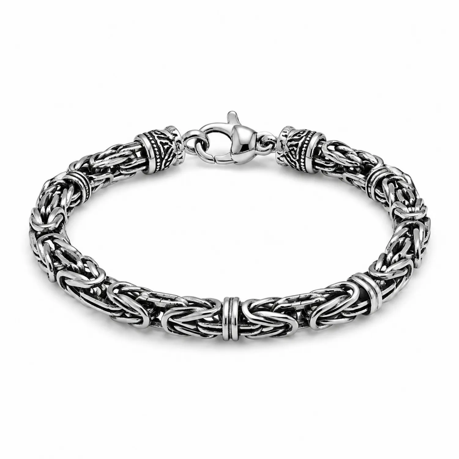 Bracelet homme tressé argenté avec fermoir mousqueton - 21 cm