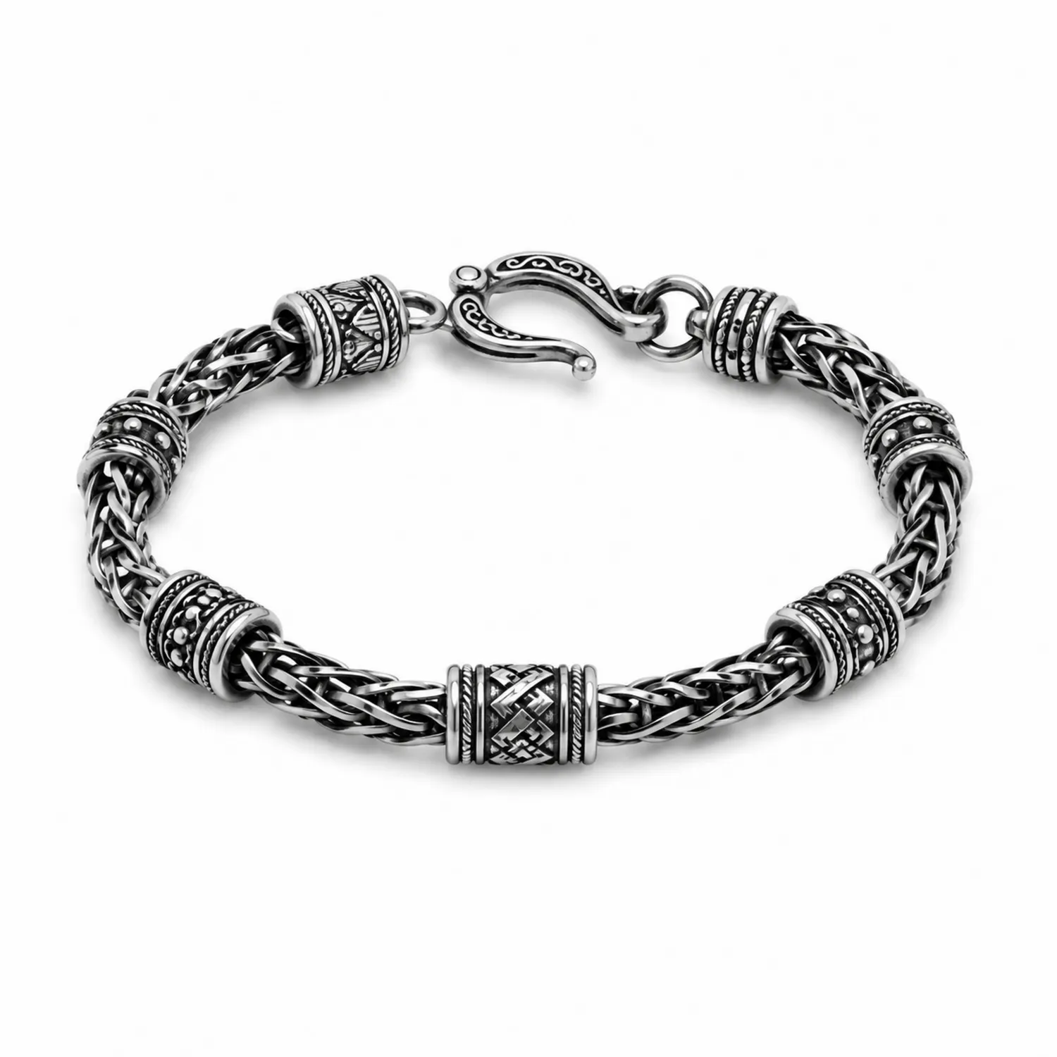 Bracelet en argent tressé style balinais pour homme