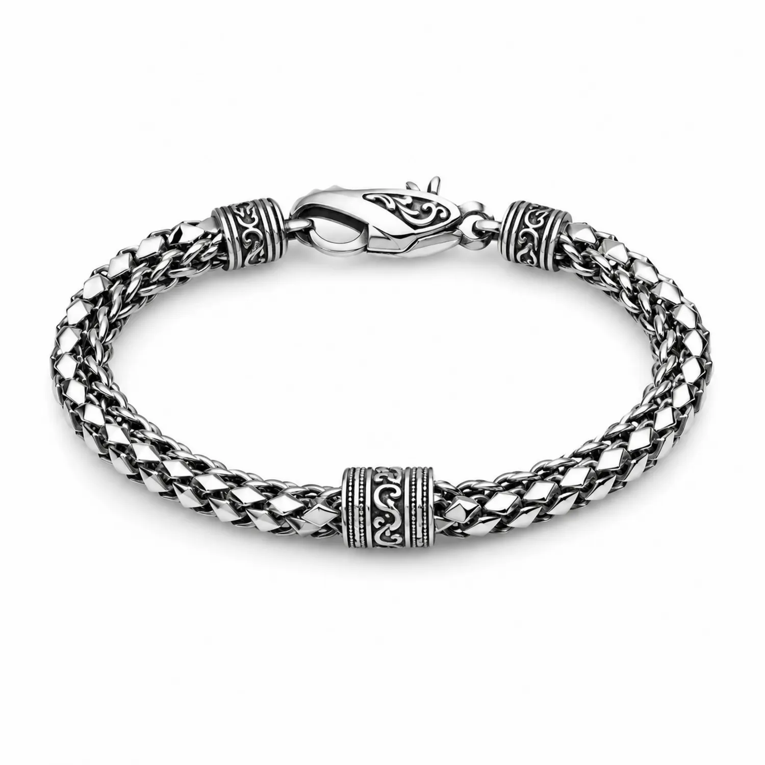 Bracelet tressé style viking avec fermoir sécurisé - Argent