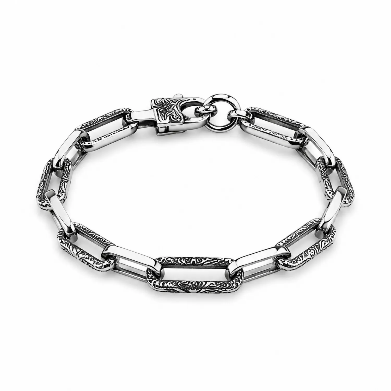 Bracelet Chaîne Argenté avec Motifs Sculptés