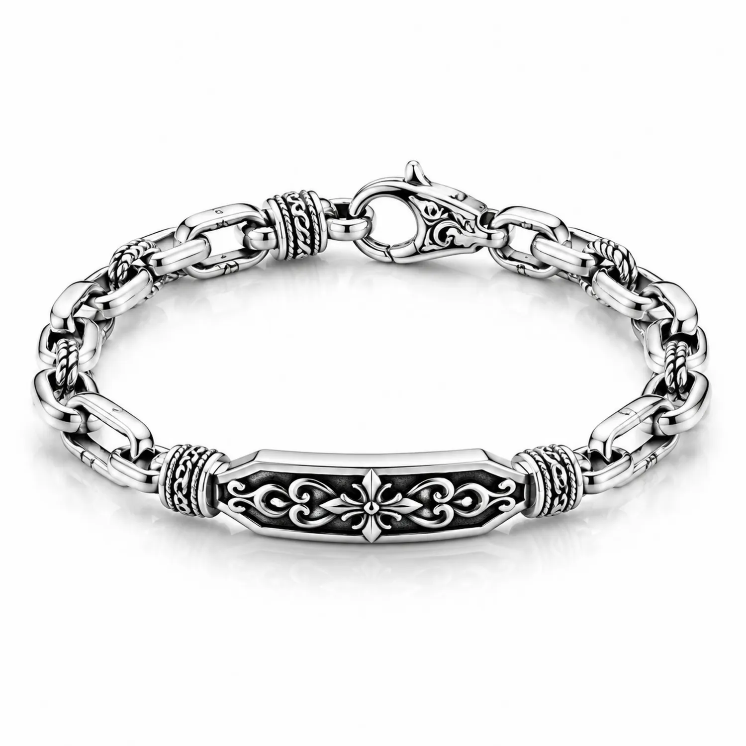 Bracelet Chaîne Argent avec Motif Ornemental