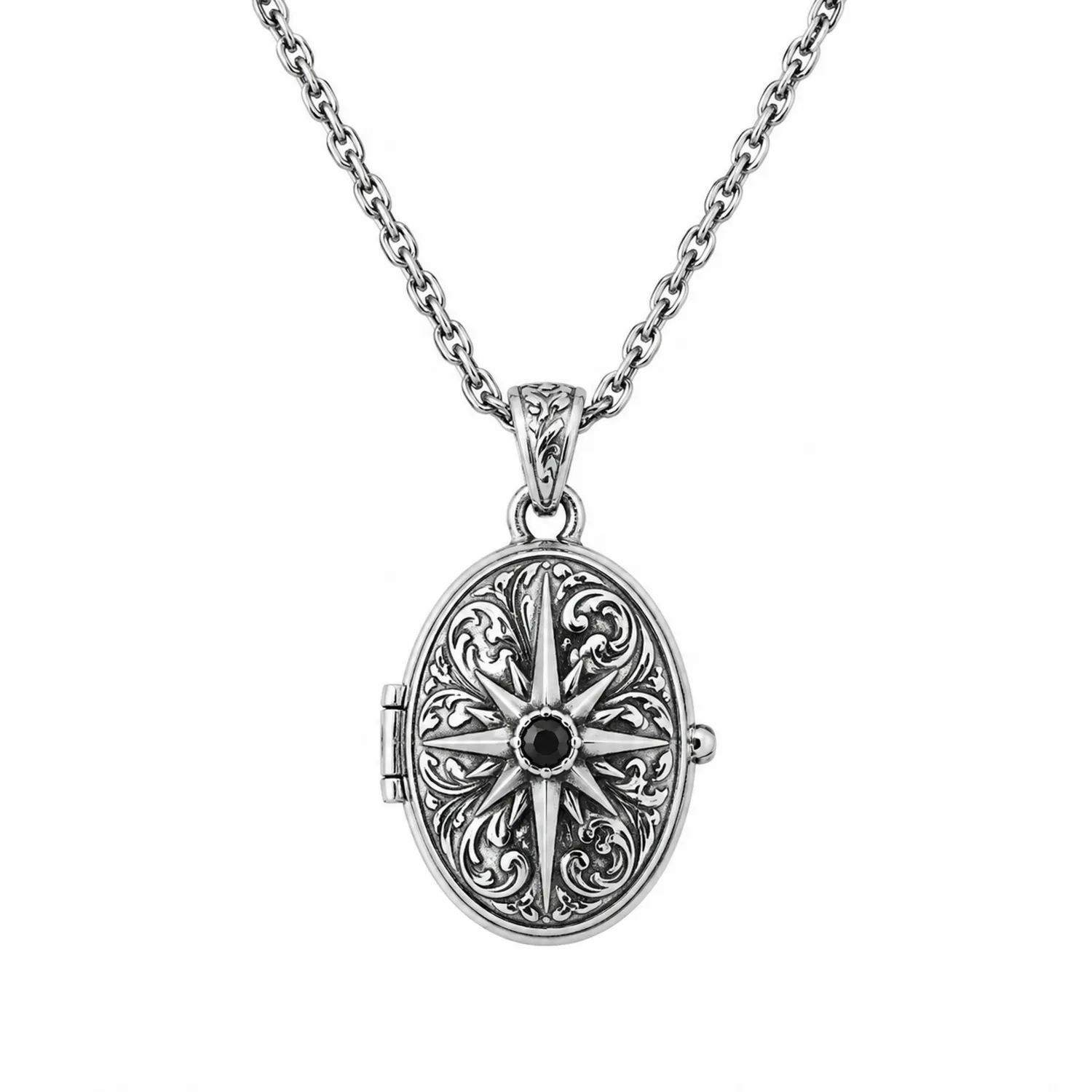 Collier Pendentif Médaillon Ovale Argenté