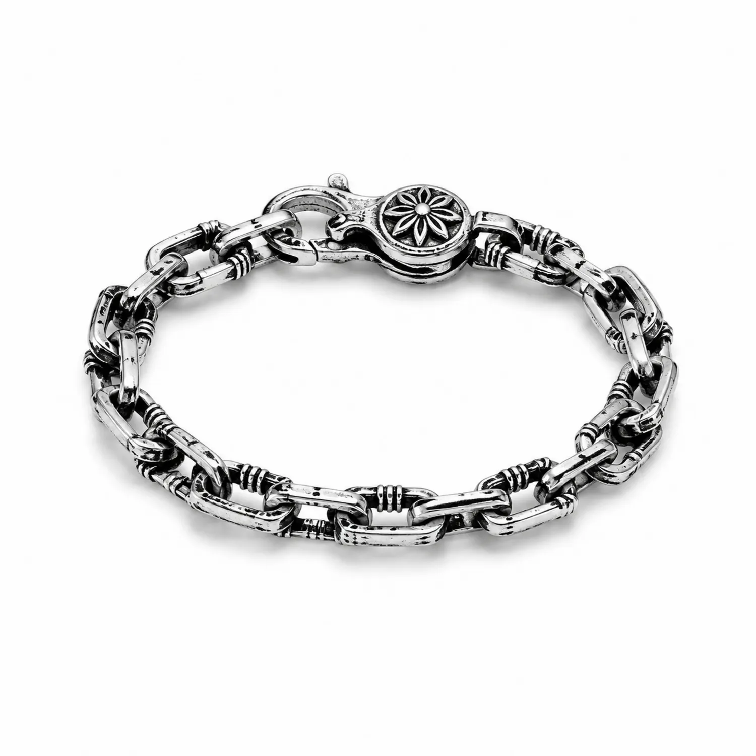 Bracelet masculin argenté avec motif floral