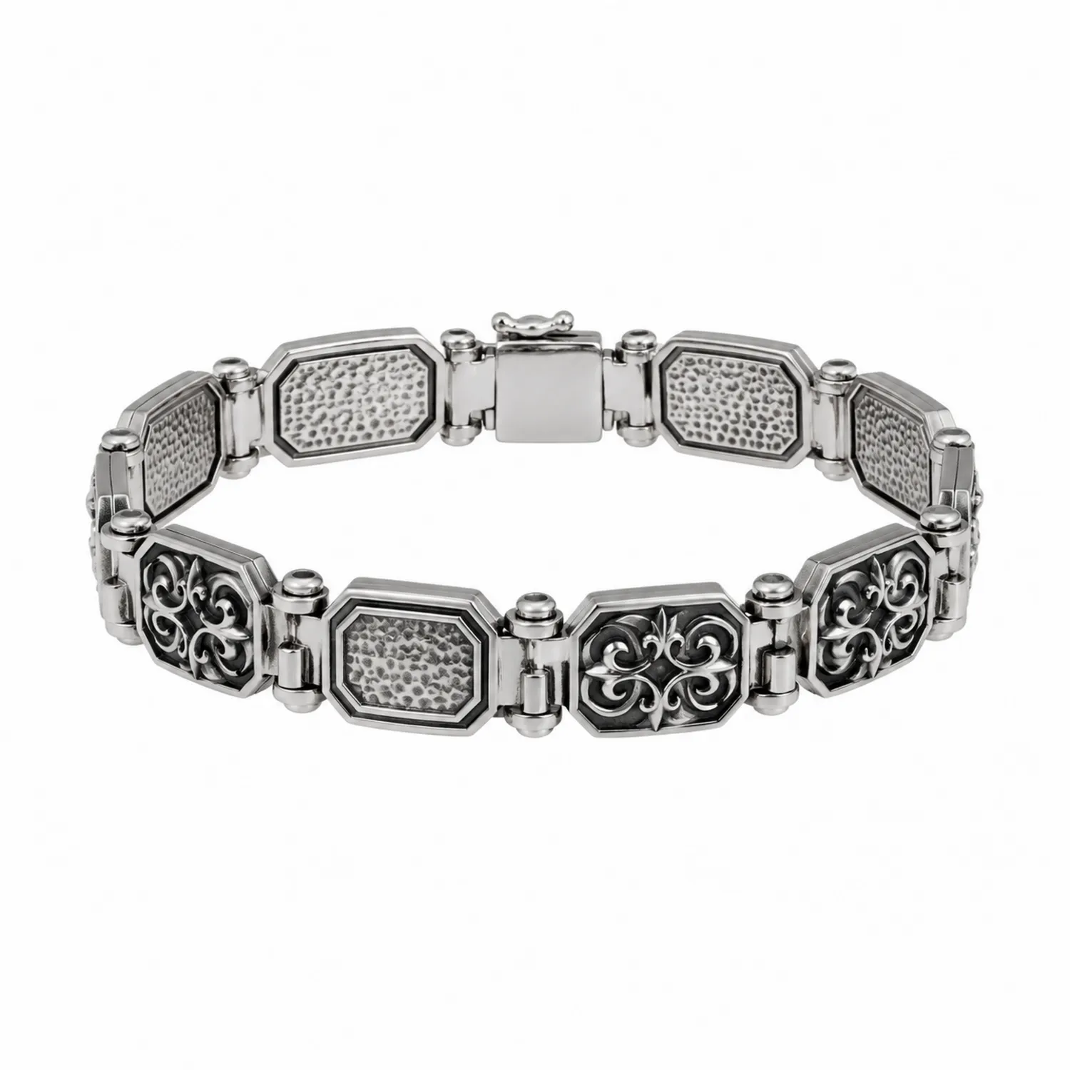 Bracelet en acier inoxydable argenté, design octogonal