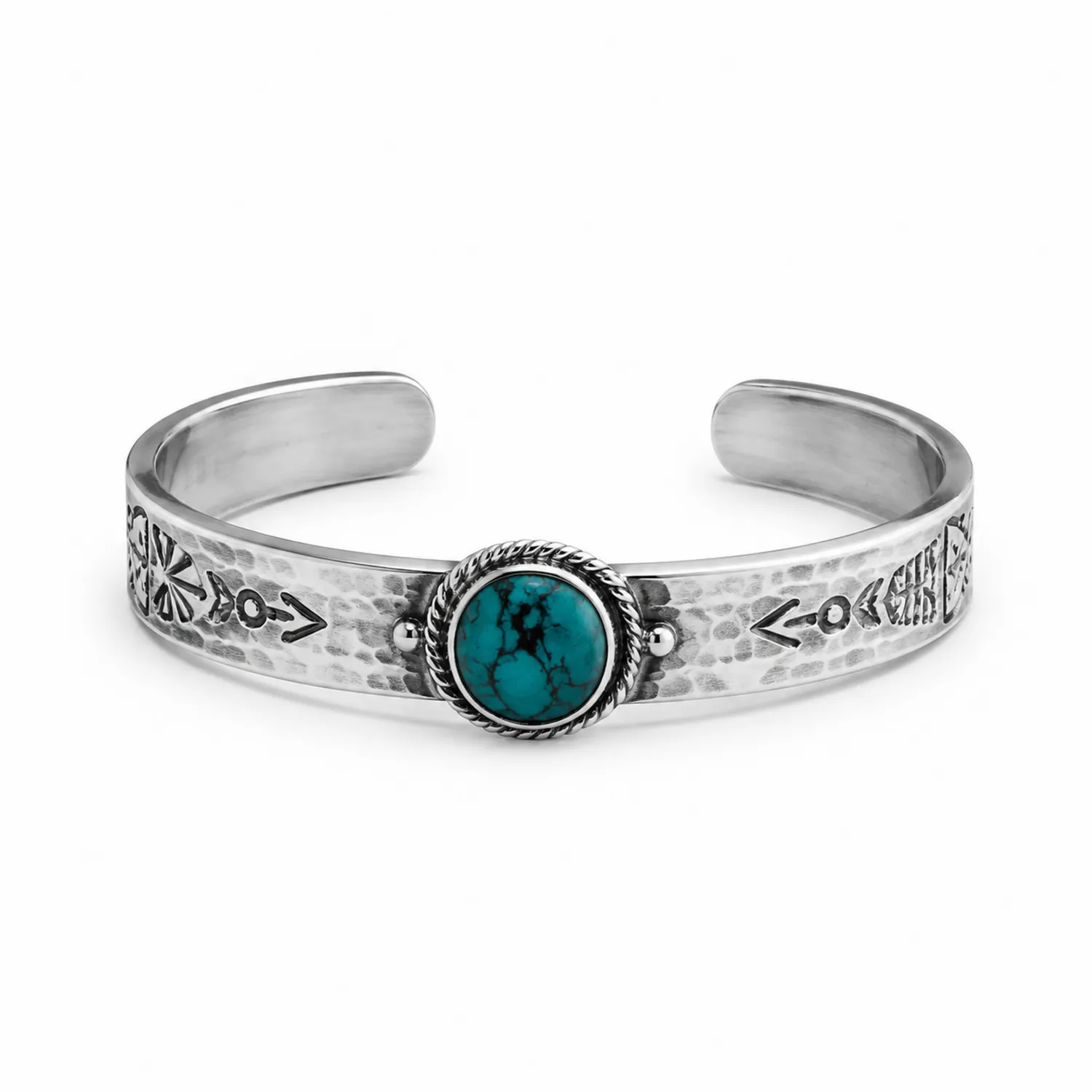 Bracelet Jonc Argent Martelé avec Turquoise