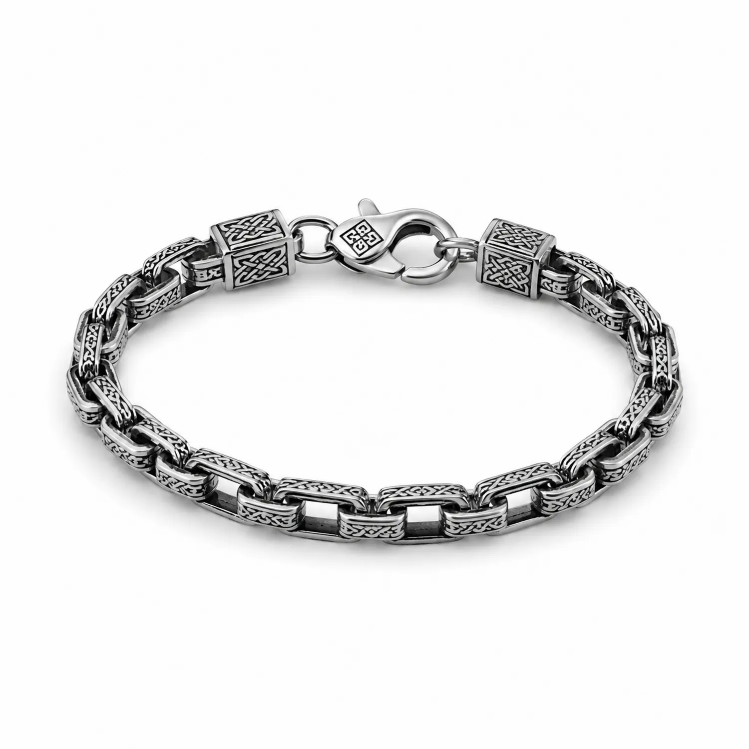 Bracciale Maschile Intagliato con Chiusura a Moschettone 21 cm