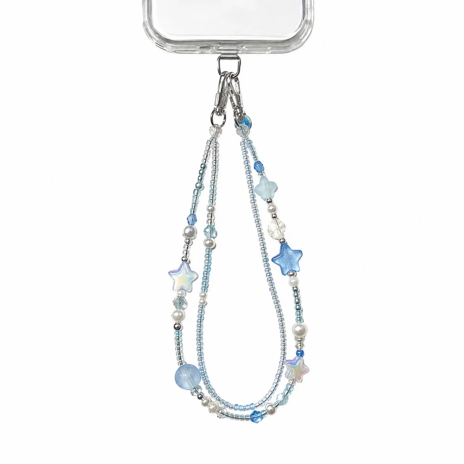 Catenella per cellulare con perline blu e ciondoli a stella
