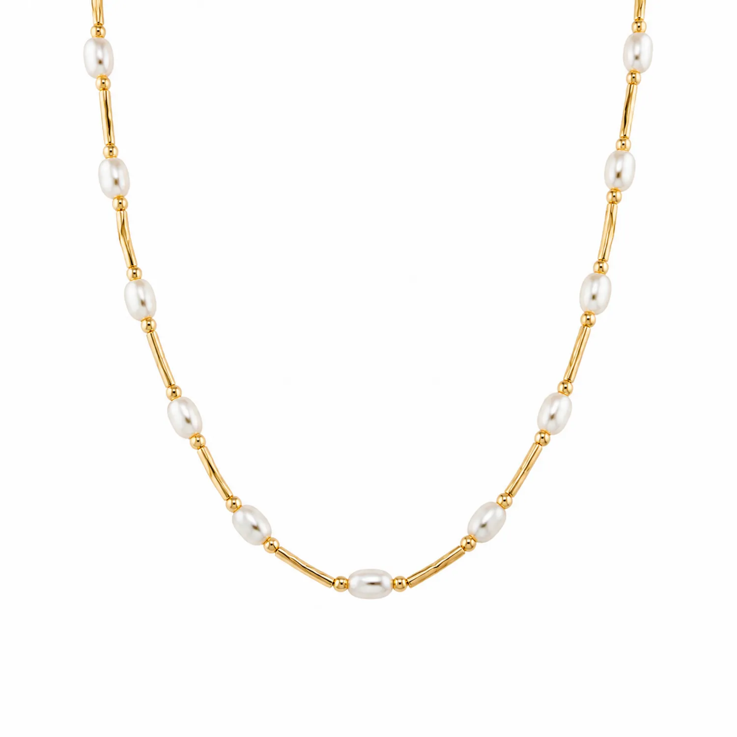 Collana con Perle Finte Bianche e Segmenti Oro