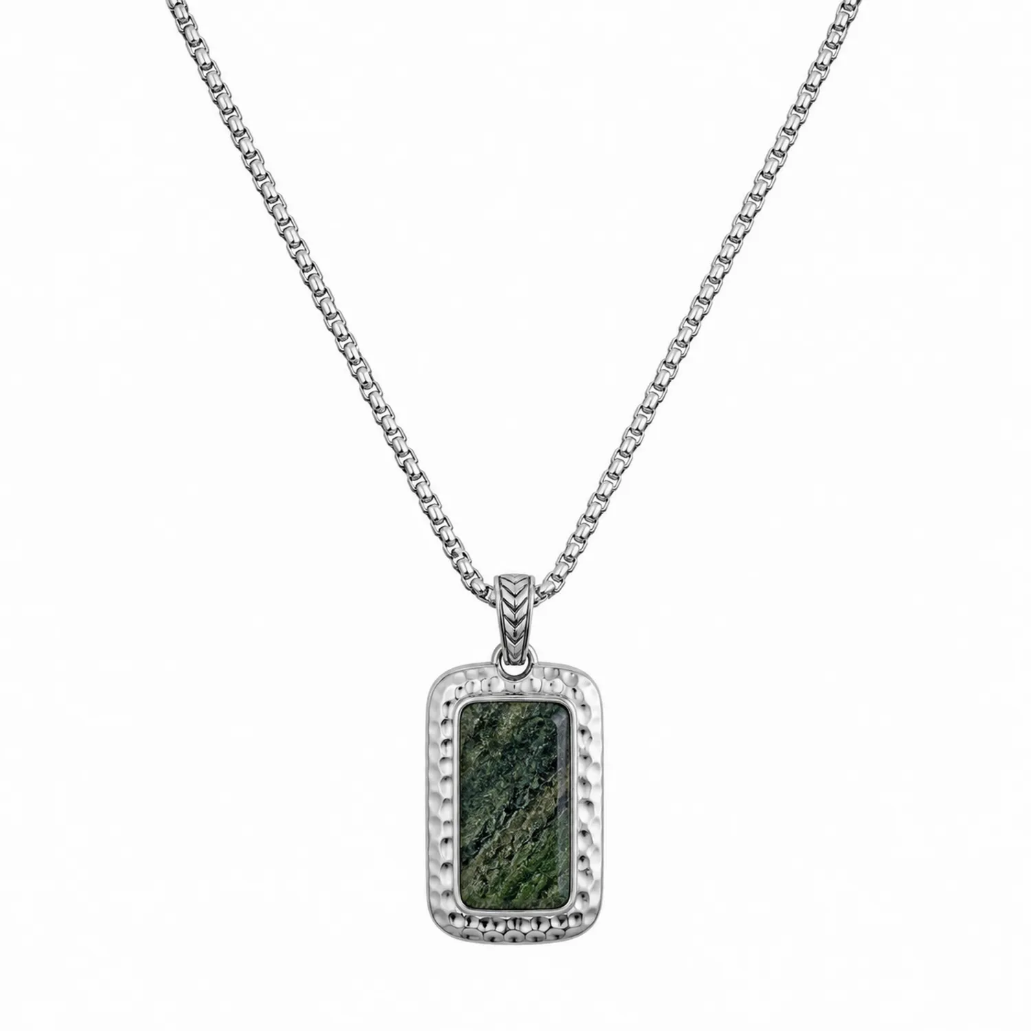 Collana con Pendente Rettangolare Argento con Pietra Verde