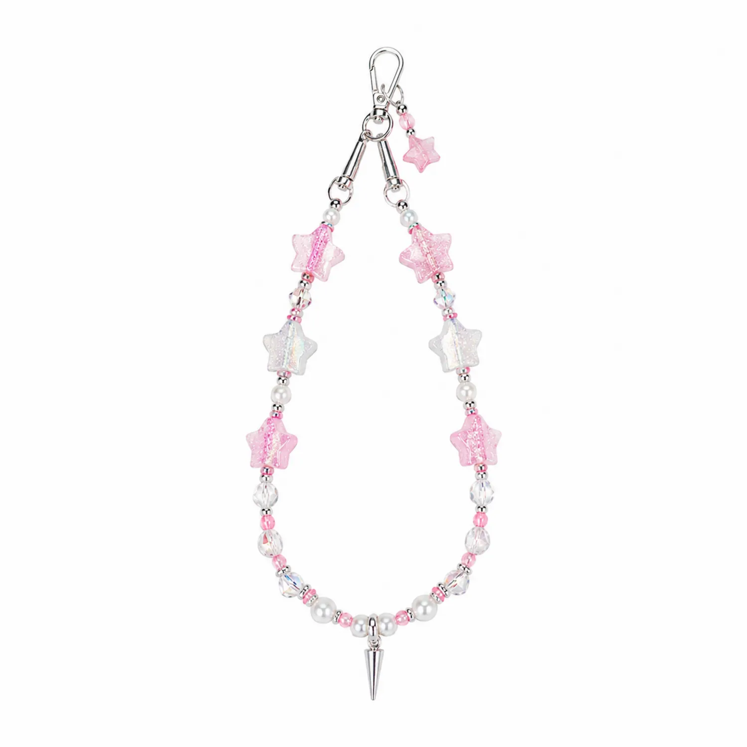 Catenella Portacellulare con Perline a Stelle Rosa e Argento