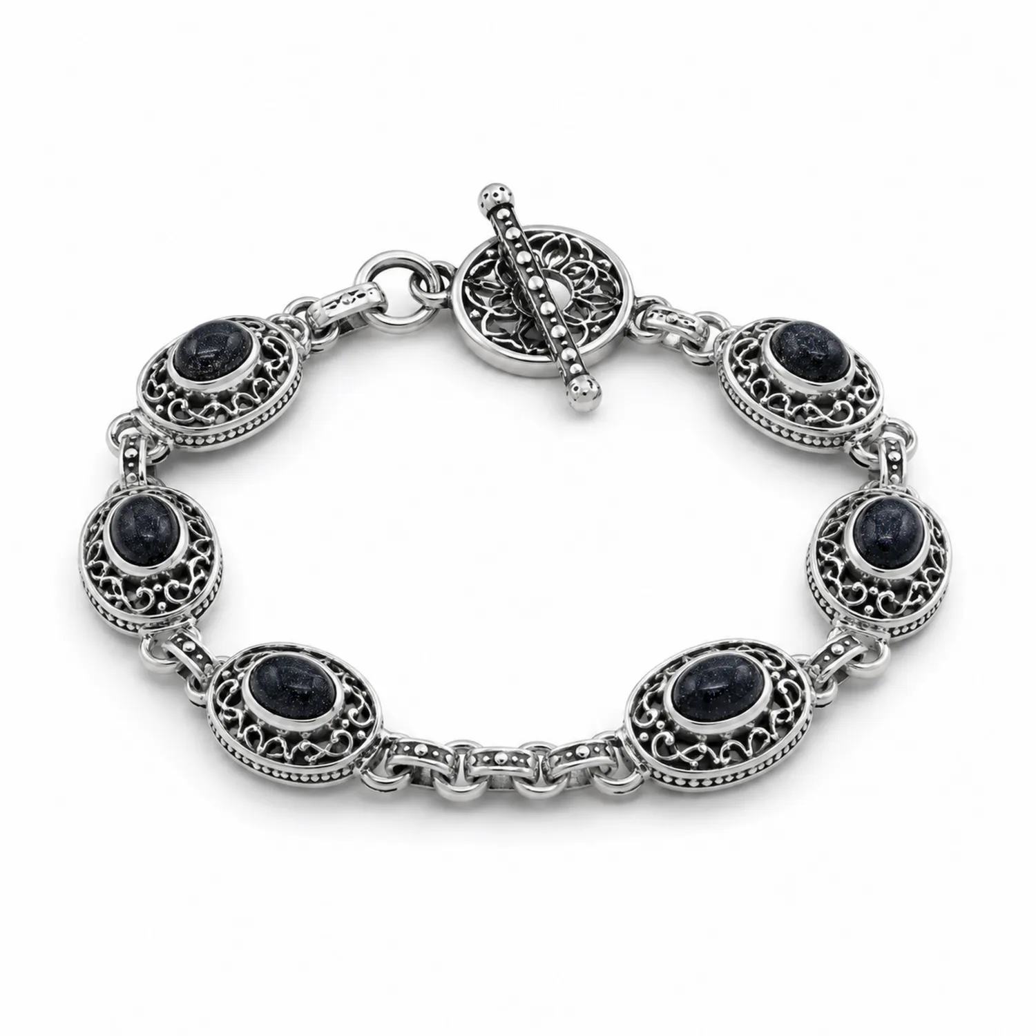 Bracciale Elegante in Argento con Pietre Scure