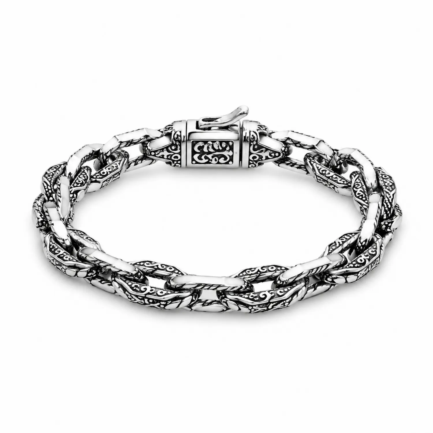 Bracciale a Maglie Intrecciate in Argento Intarsiato