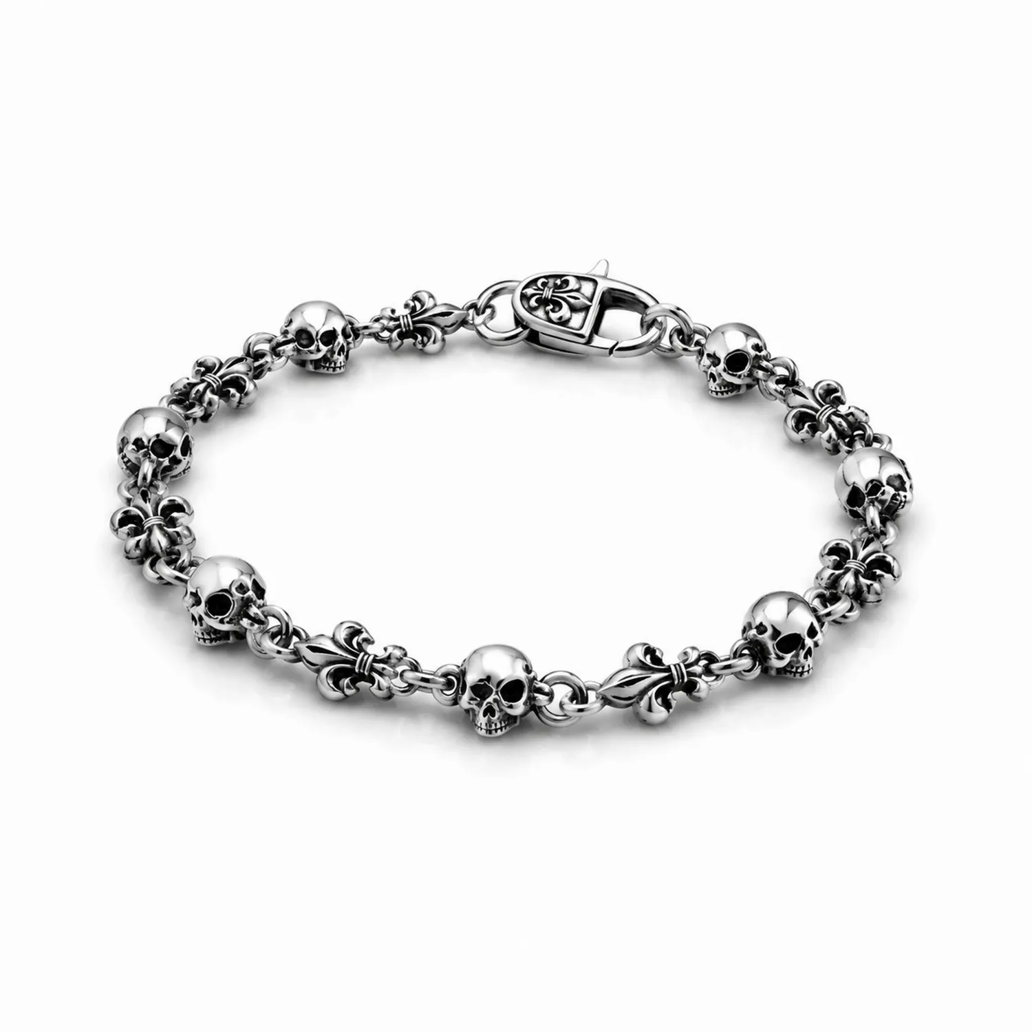 Bracciale Gotico con Teschi in Argento, 20cm