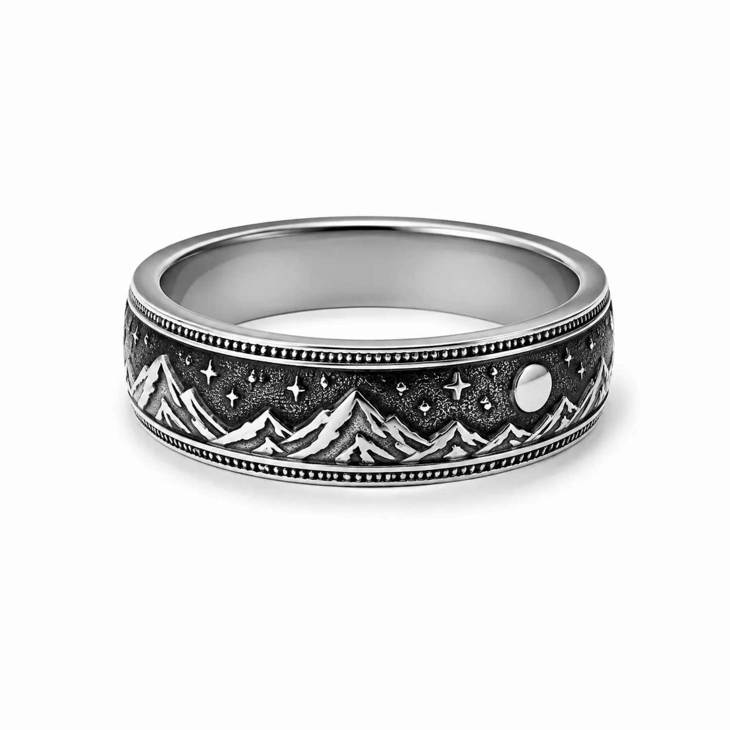 Anello Uomo Motivo Montagna Argento/Ossidato