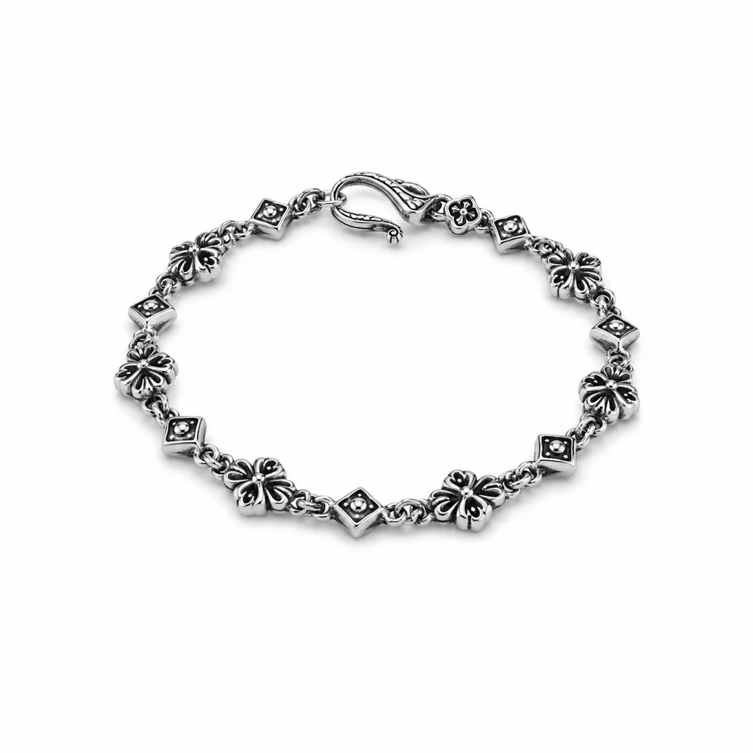 Bracciale Argento con Motivi Floreali e Geometrici