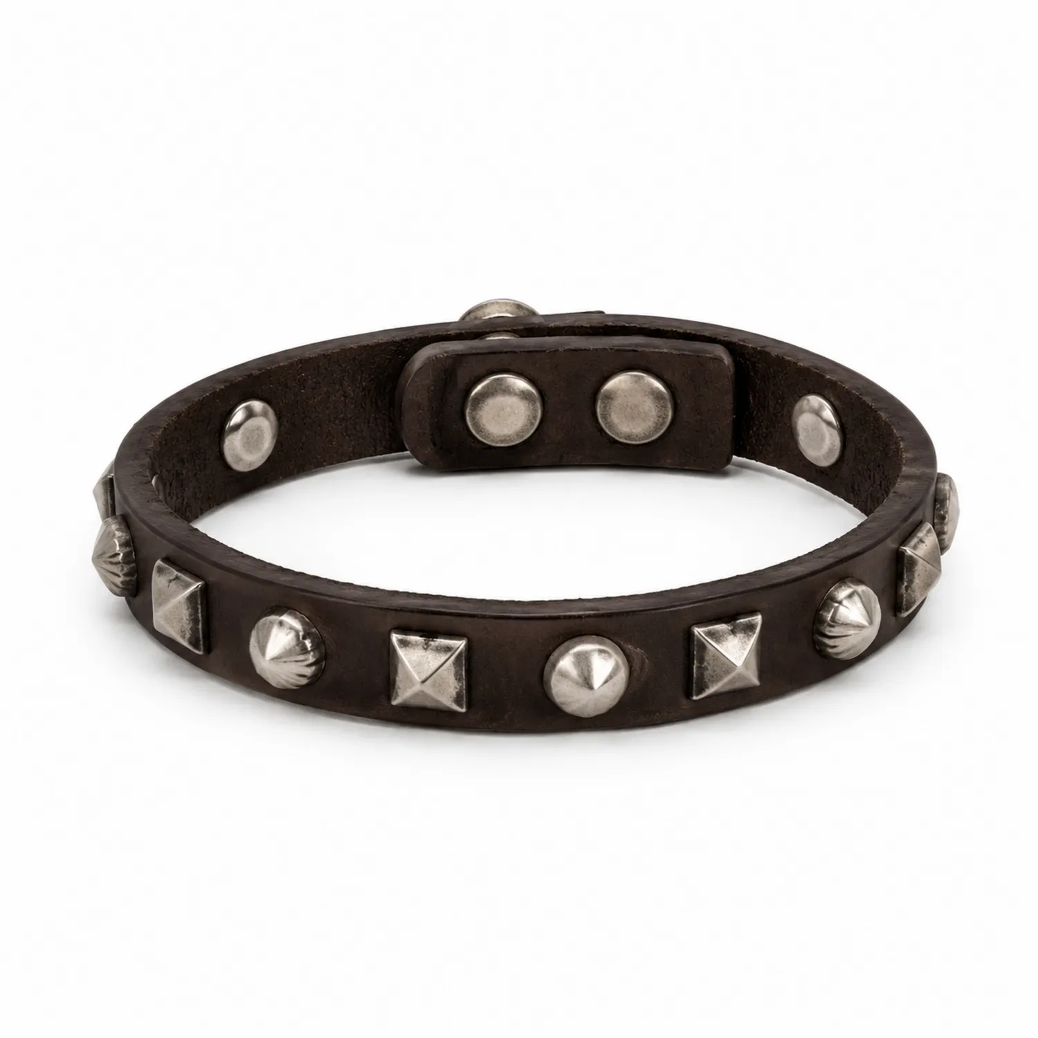 Bracciale Borchiato in Similpelle Marrone Scuro