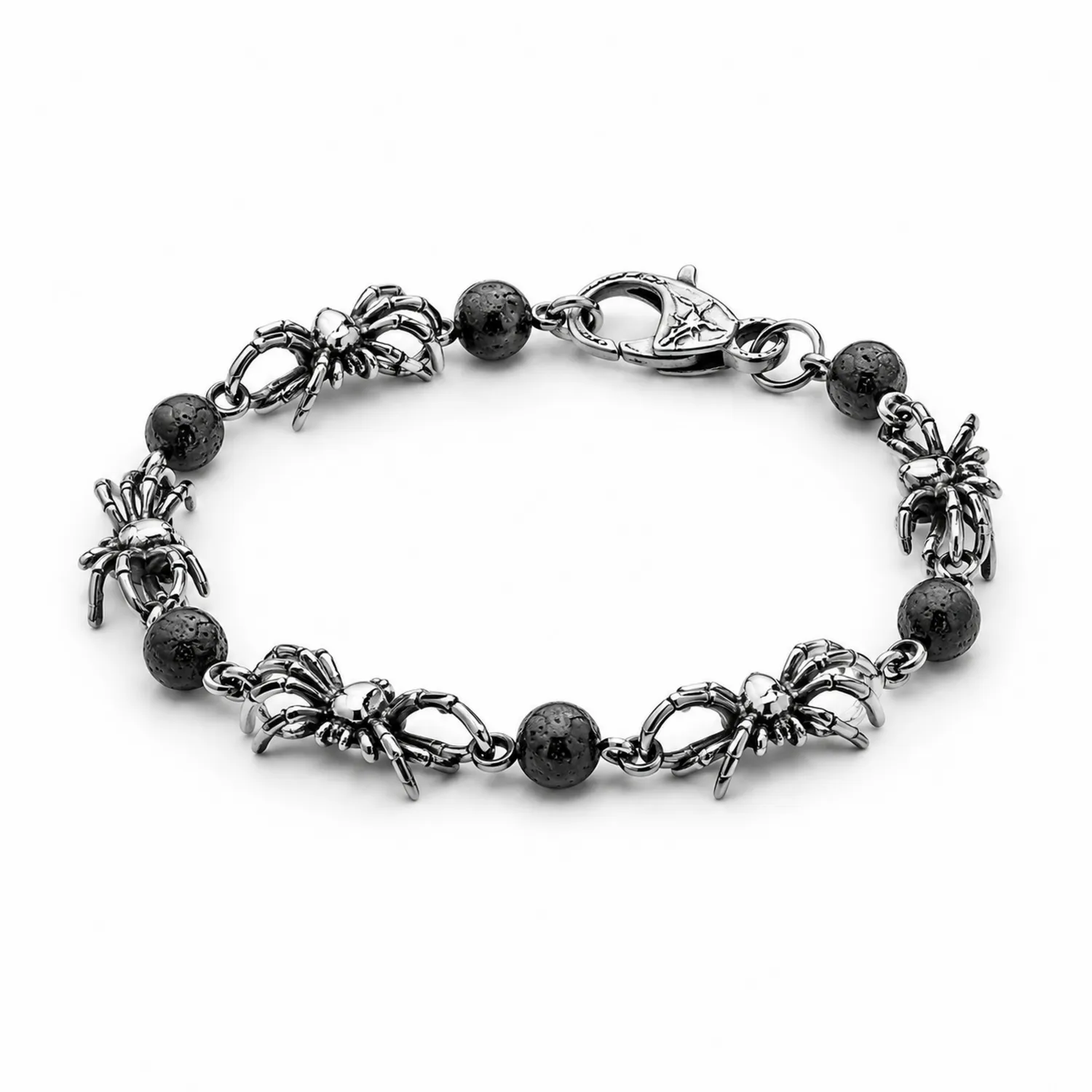 Bracciale Argento con Ragni e Sfere Nere