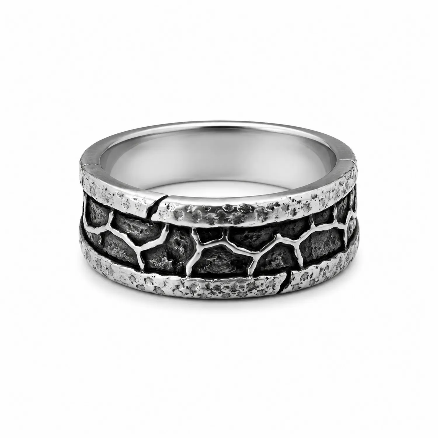 Anello Maschile in Argento Anticato con Design Texture Terrestre