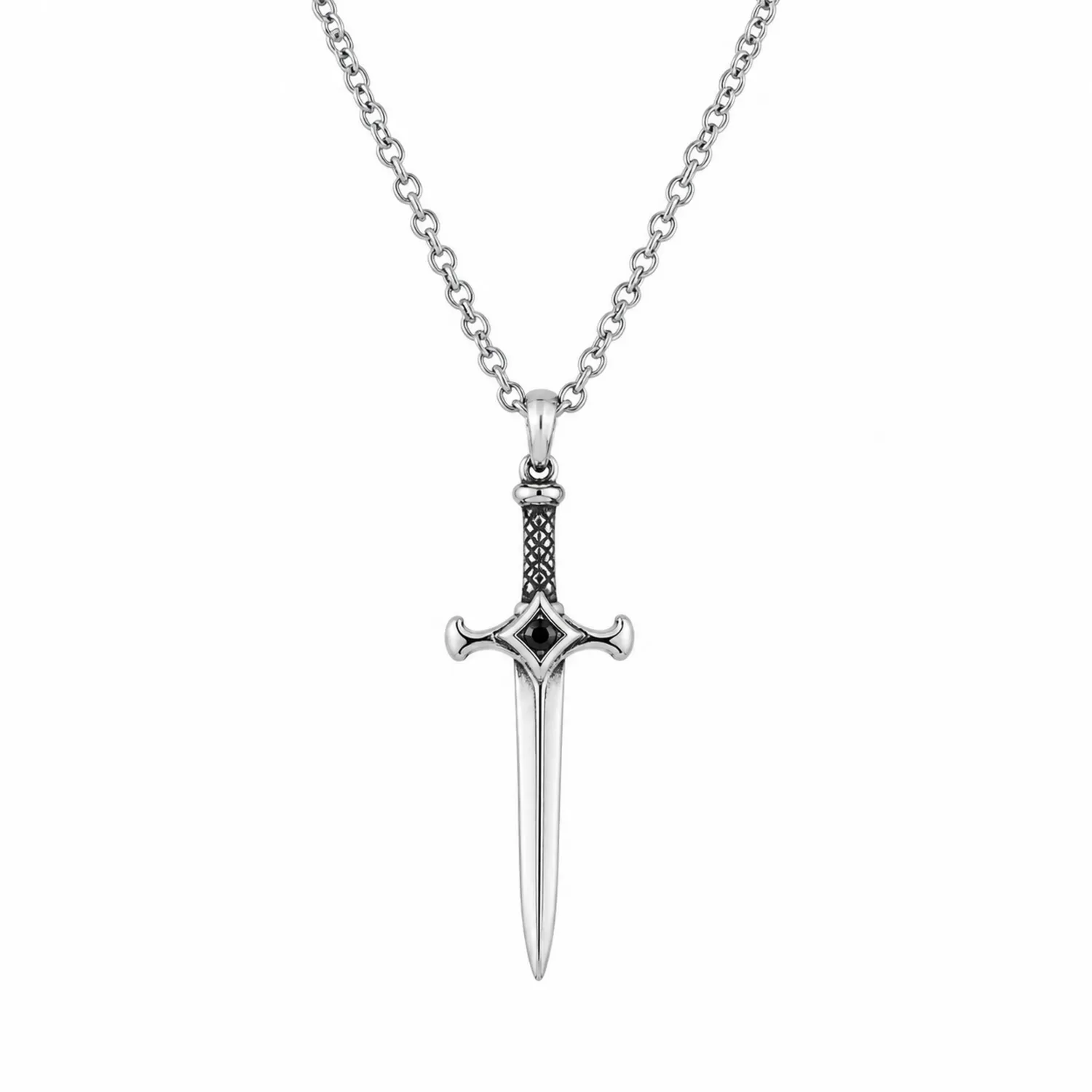 Collana con pendente a forma di spada, colore argento