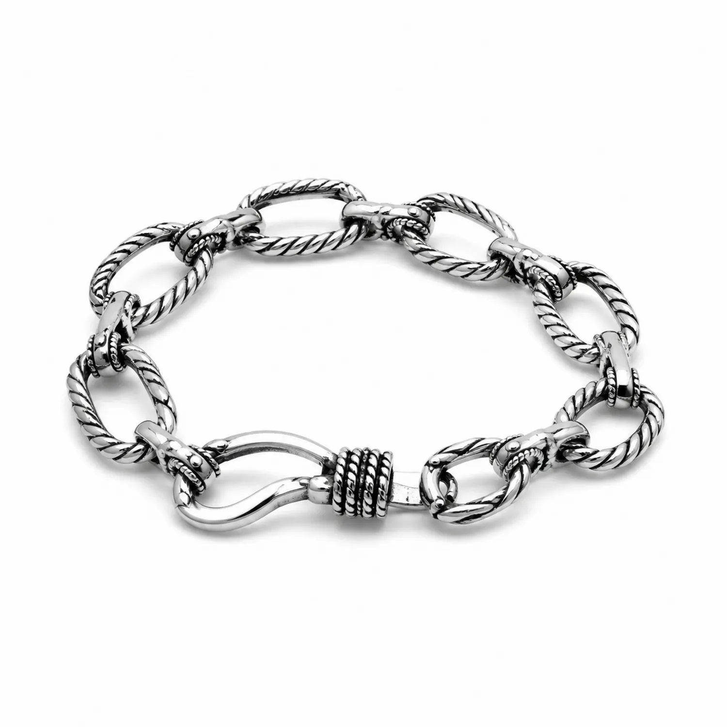 Bracciale in Argento Intrecciato per Uomo con Chiusura a Gancio