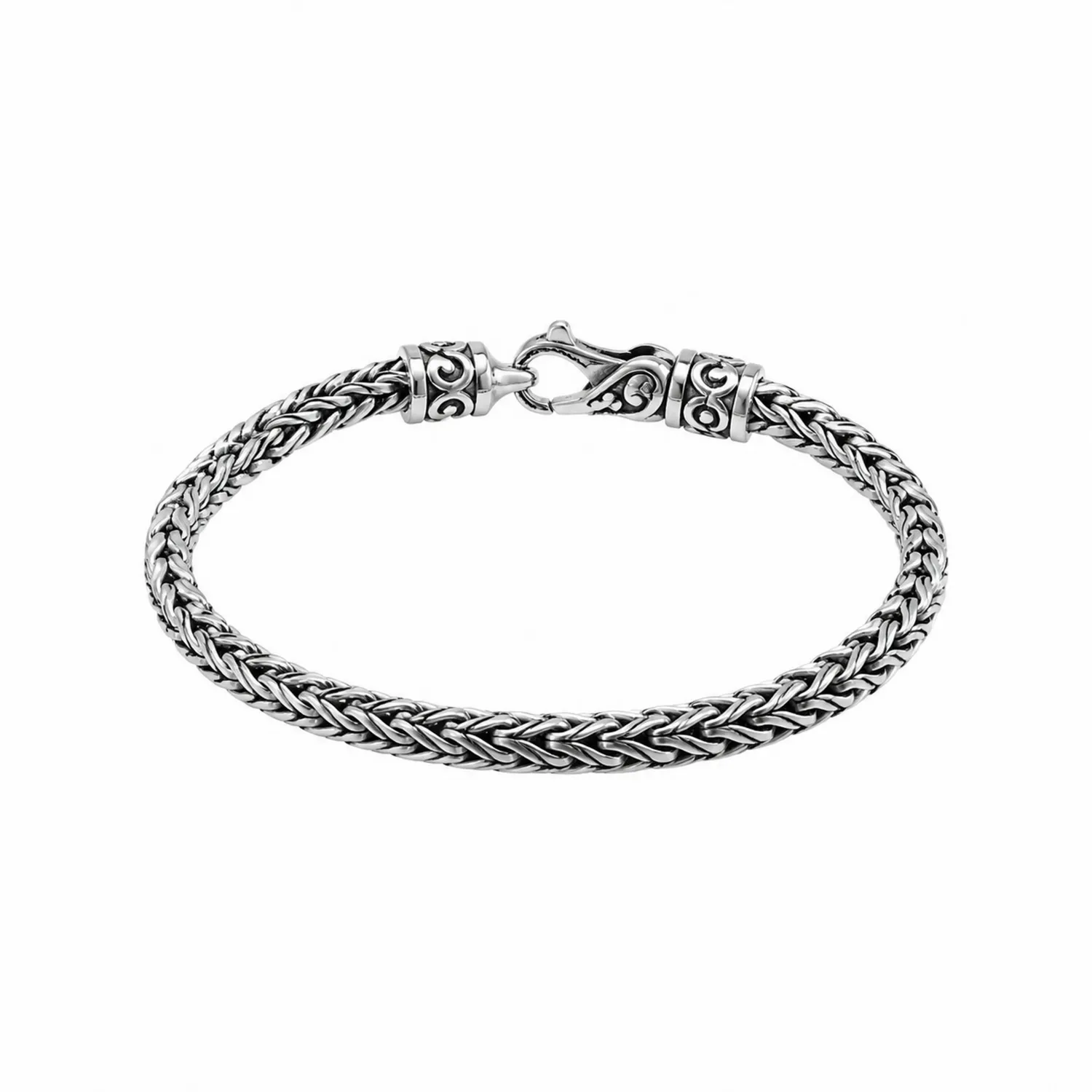 Bracciale Argento Intrecciato 20 cm con Chiusura Moschettone
