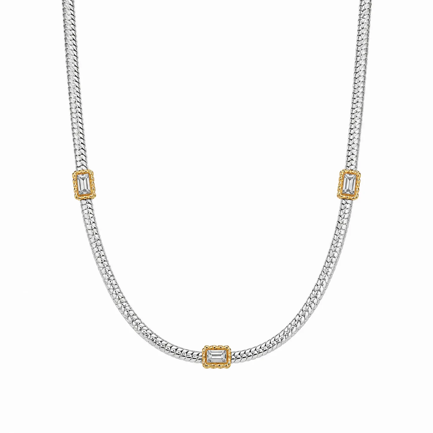 Collana Argento con Dettagli Dorati e Pietre Decorative