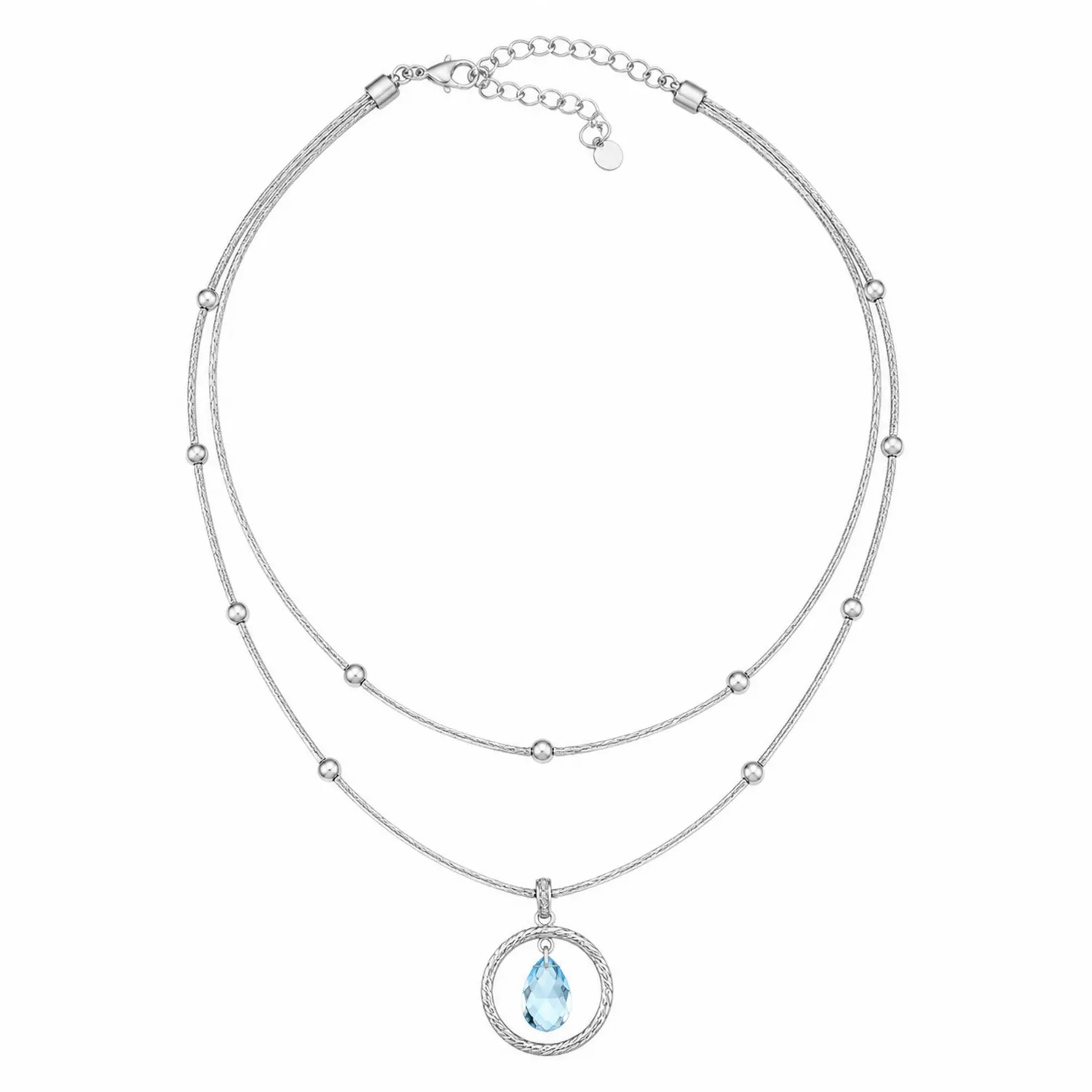 Collana a doppio filo con cristallo azzurro e argento
