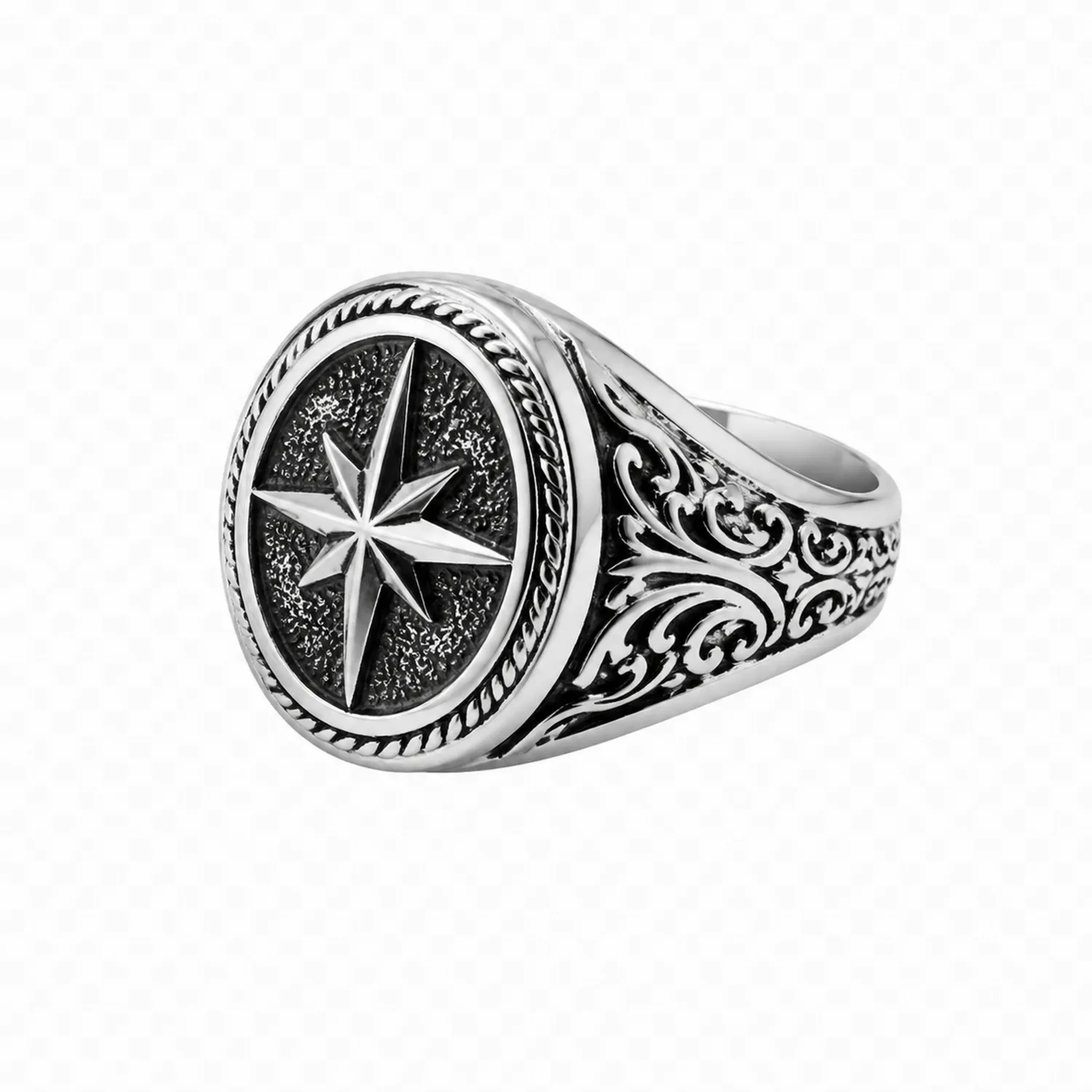 Anello da Uomo con Stella Bussola Stile Vintage in Argento