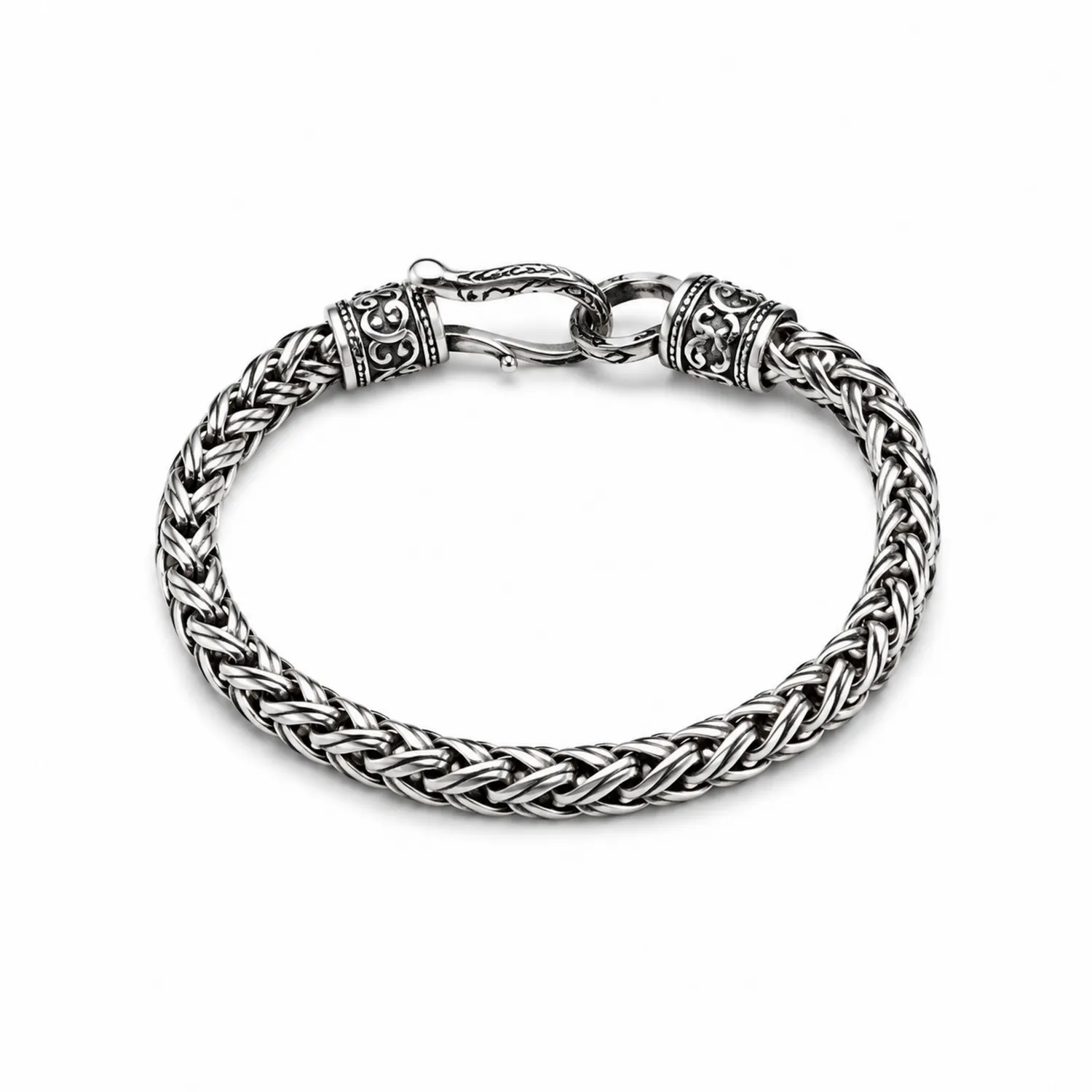 Bracciale intrecciato artigianale in metallo colore argento 20 cm