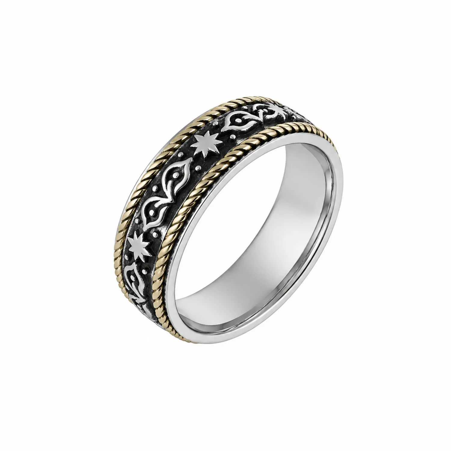 Anello Uomo Argento e Oro con Design Inciso