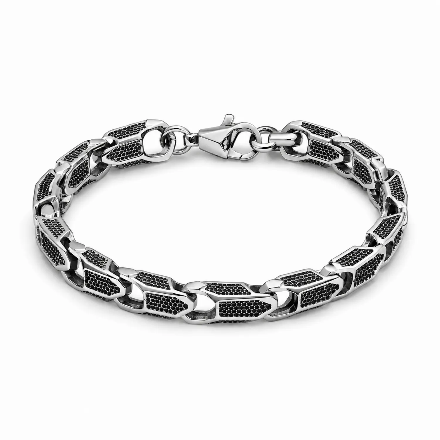 Bracciale Argento Uomo a Maglie Geometriche