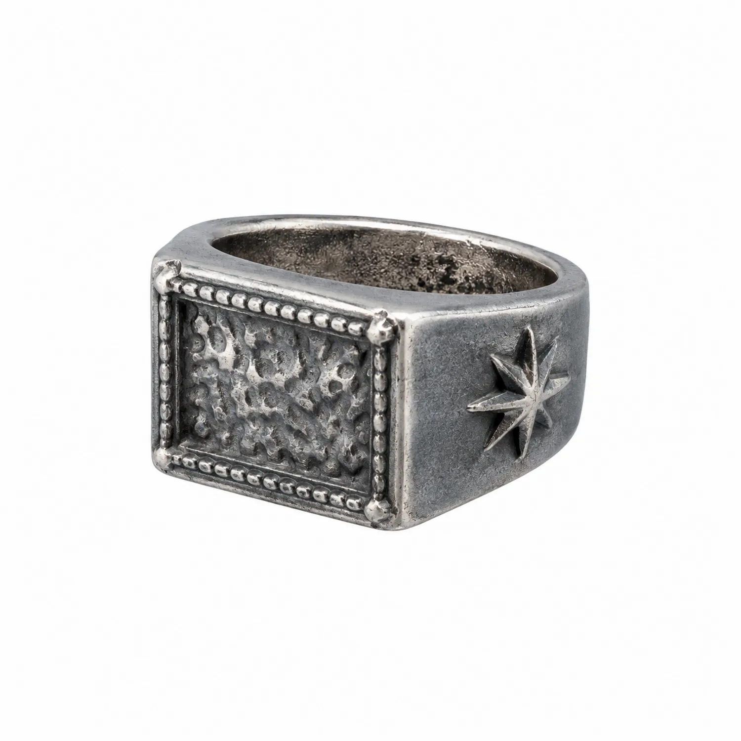 Anello uomo rettangolare stella ossidato argento stile vintage