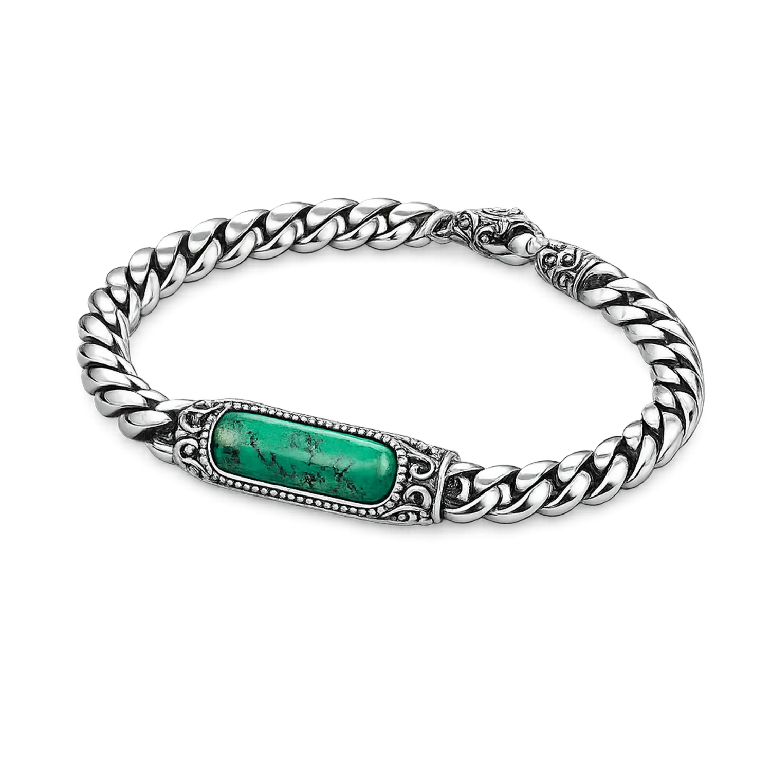 Bracciale in argento con pietra verde centrale