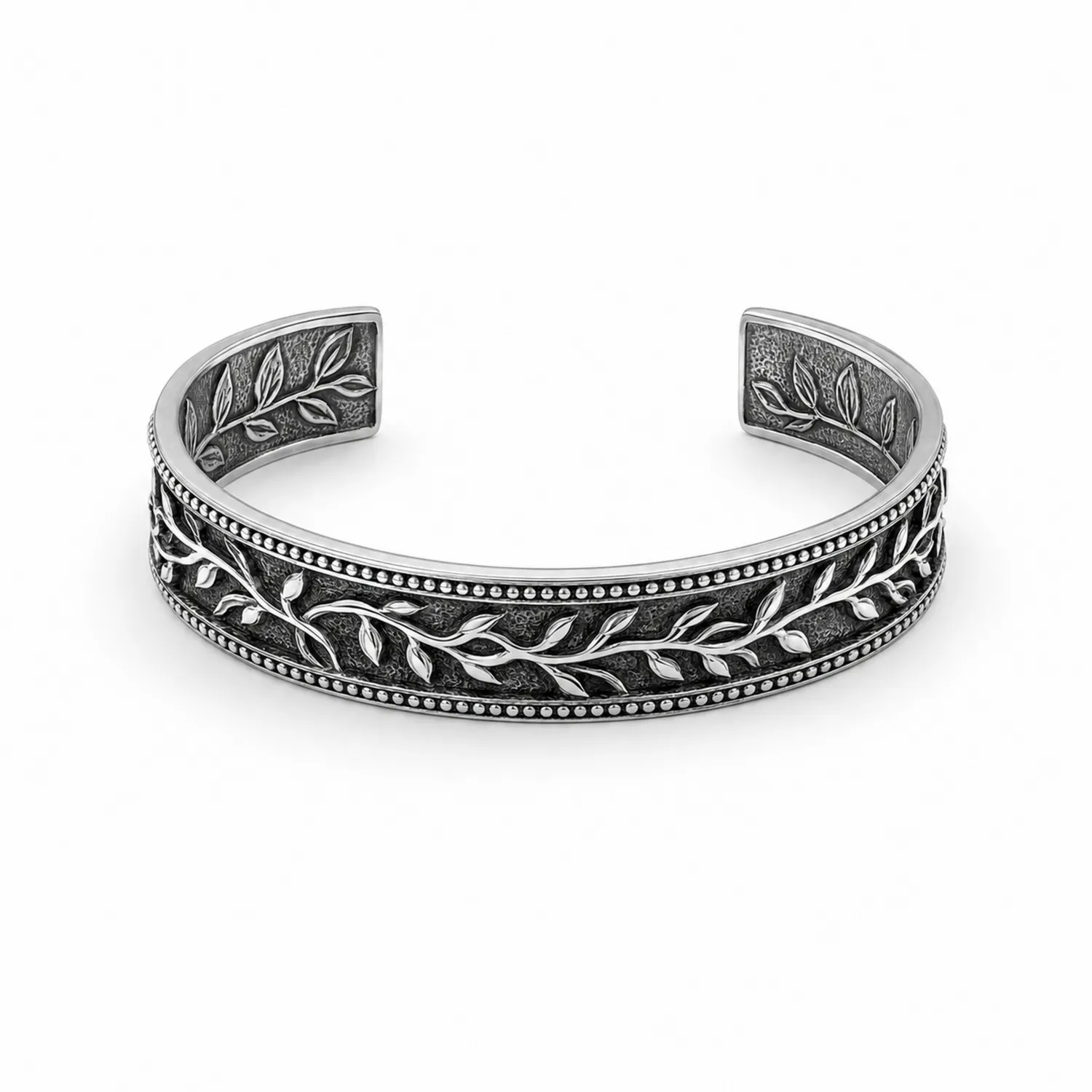 Bracciale Rigido con Motivo Fogliare Argento