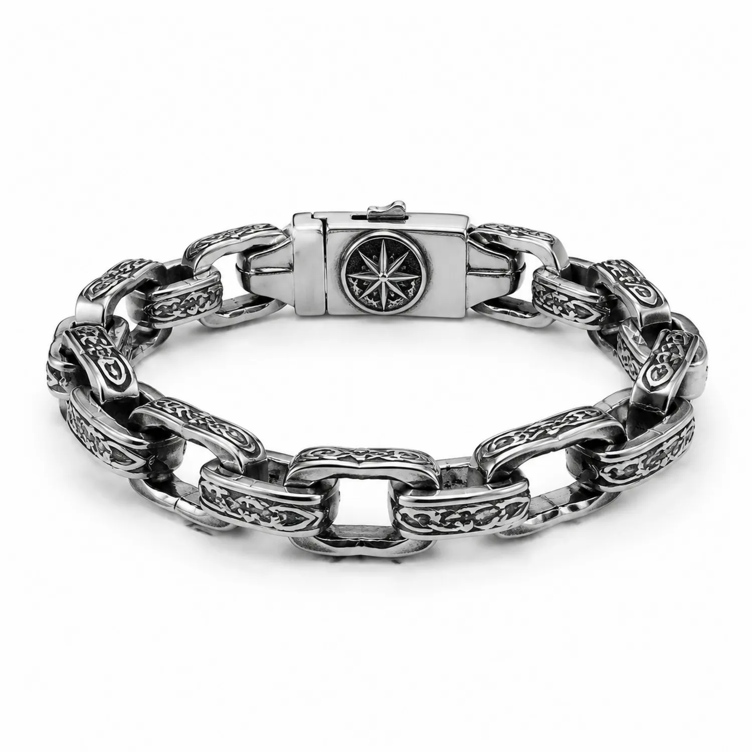 Bracciale maschile a maglie intrecciate argento con incisioni