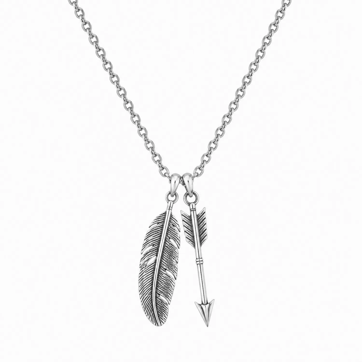 Collana con Ciondolo Piuma e Freccia in Argento