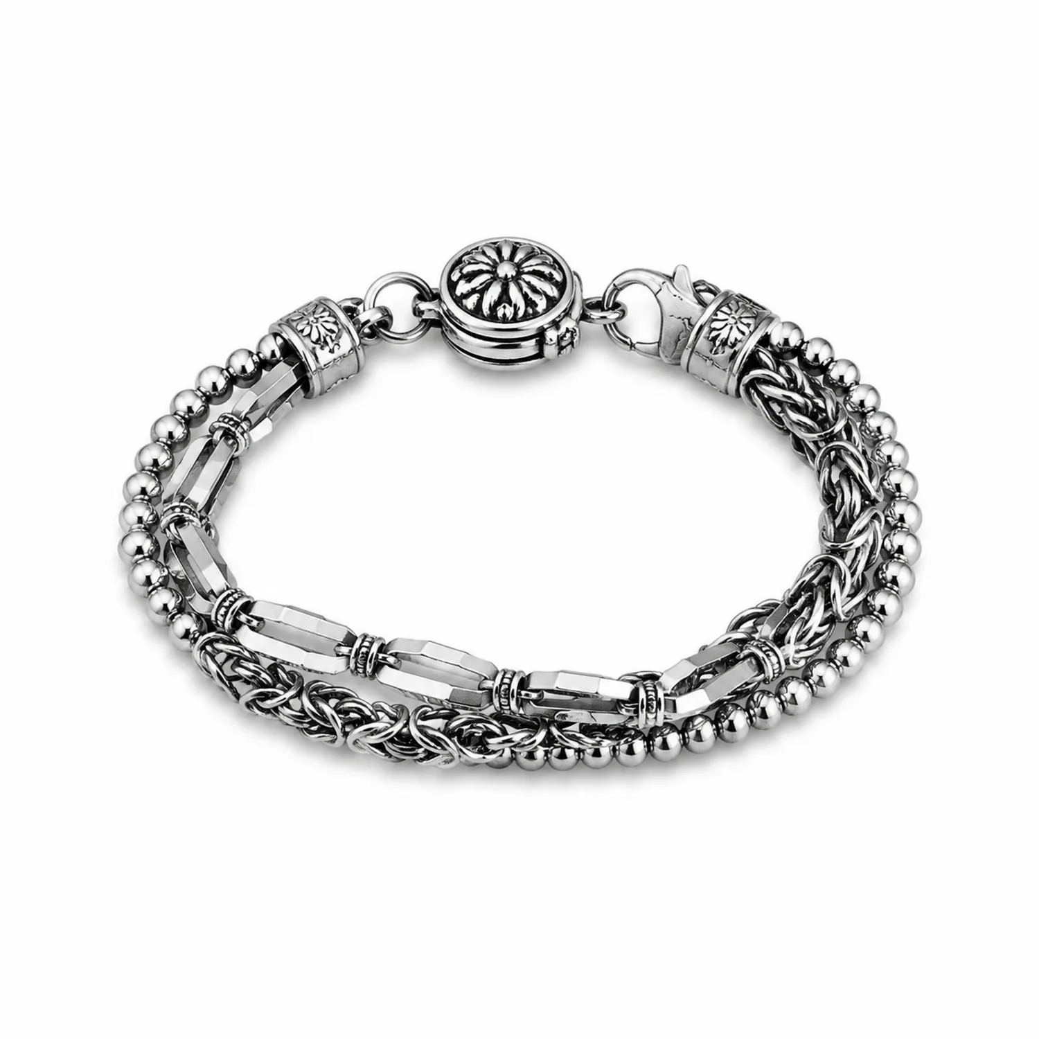 Bracciale a Più Fili Stile Vintage in Argento, Lunghezza 21 cm